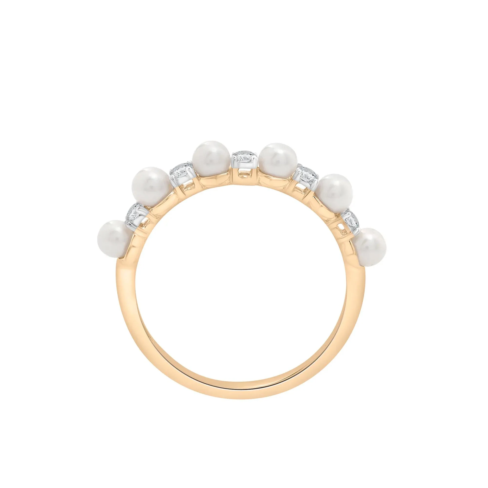 Freshwater Pearl and Lab-Created White Sapphire Ring 10K Yellow Gold Size 6 1.5mm - Image 3
