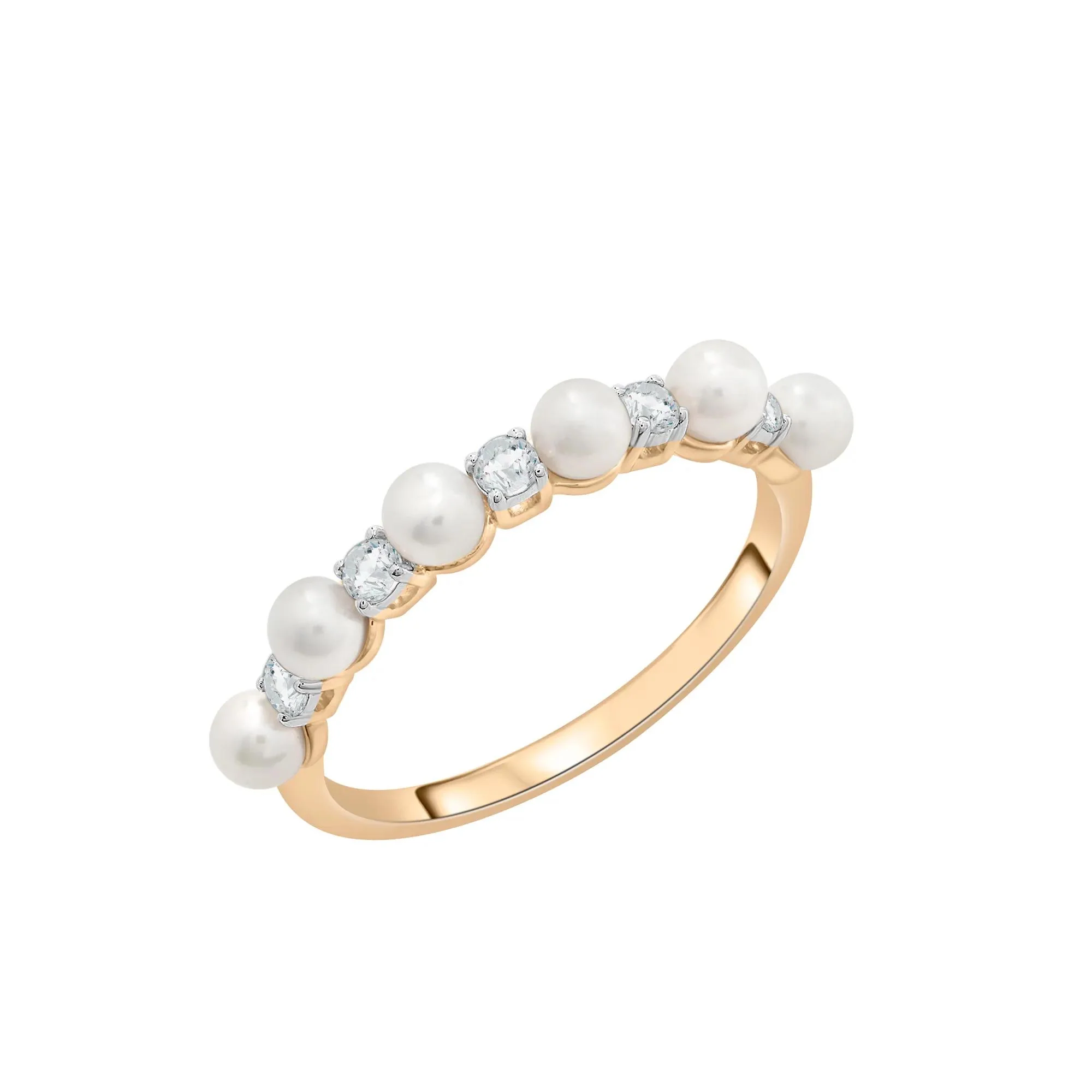 Freshwater Pearl and Lab-Created White Sapphire Ring 10K Yellow Gold Size 7 1.5mm - Image 5