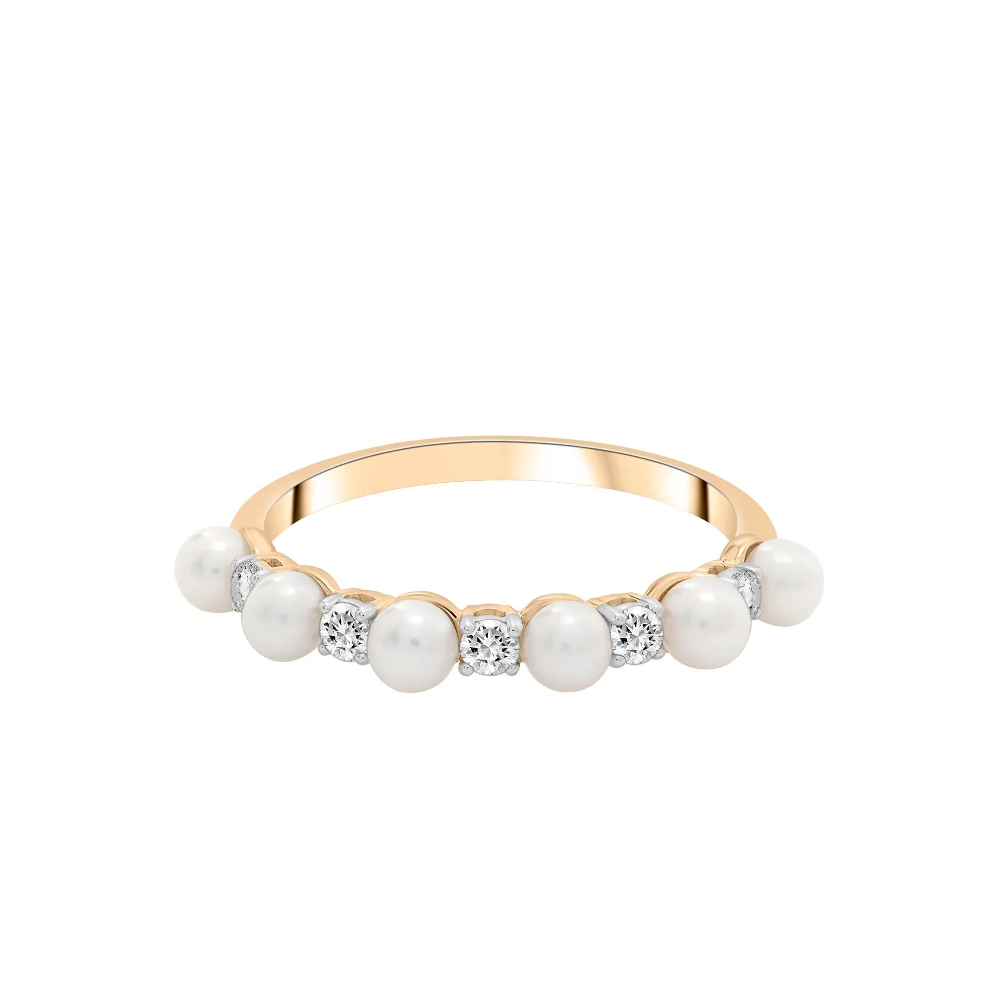 Freshwater Pearl and Lab-Created White Sapphire Ring 10K Yellow Gold Size 8.5 1.5mm