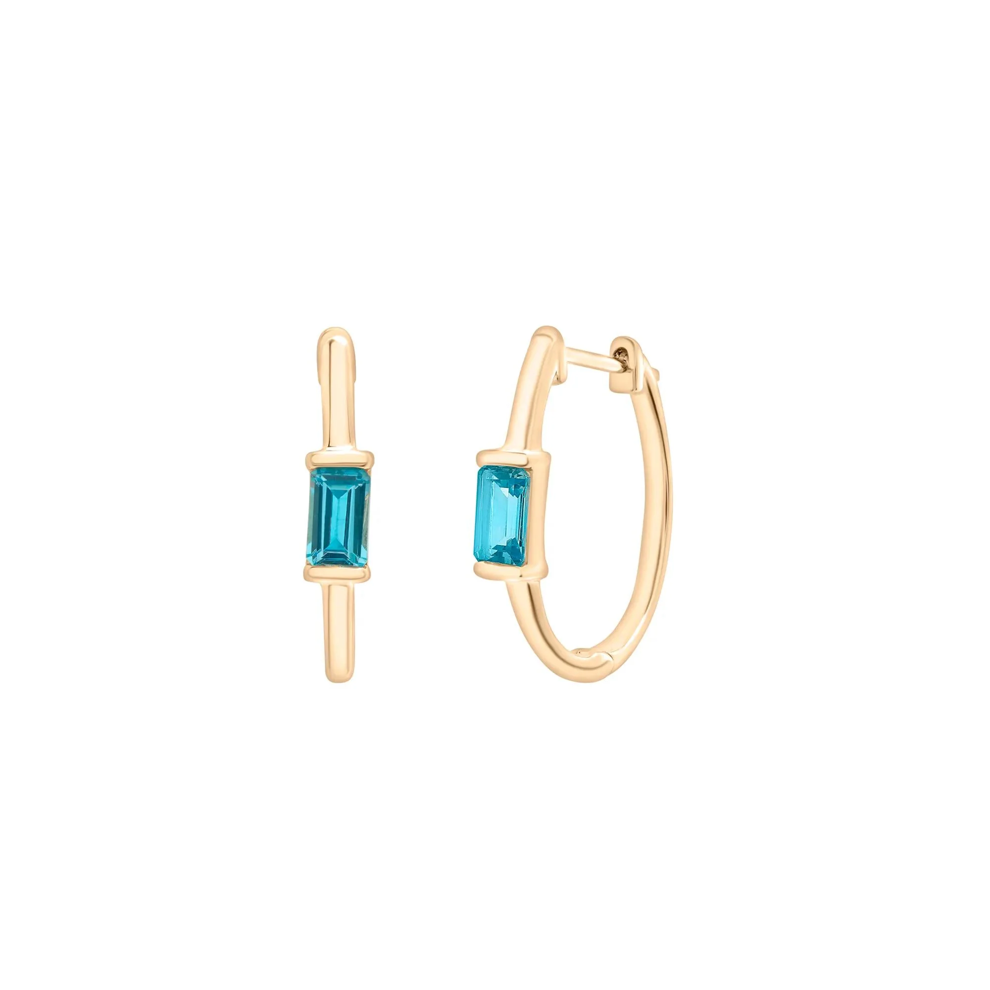 Blue Topaz Solitaire Hoop Earrings 10K Yellow Gold Size 3.40mm