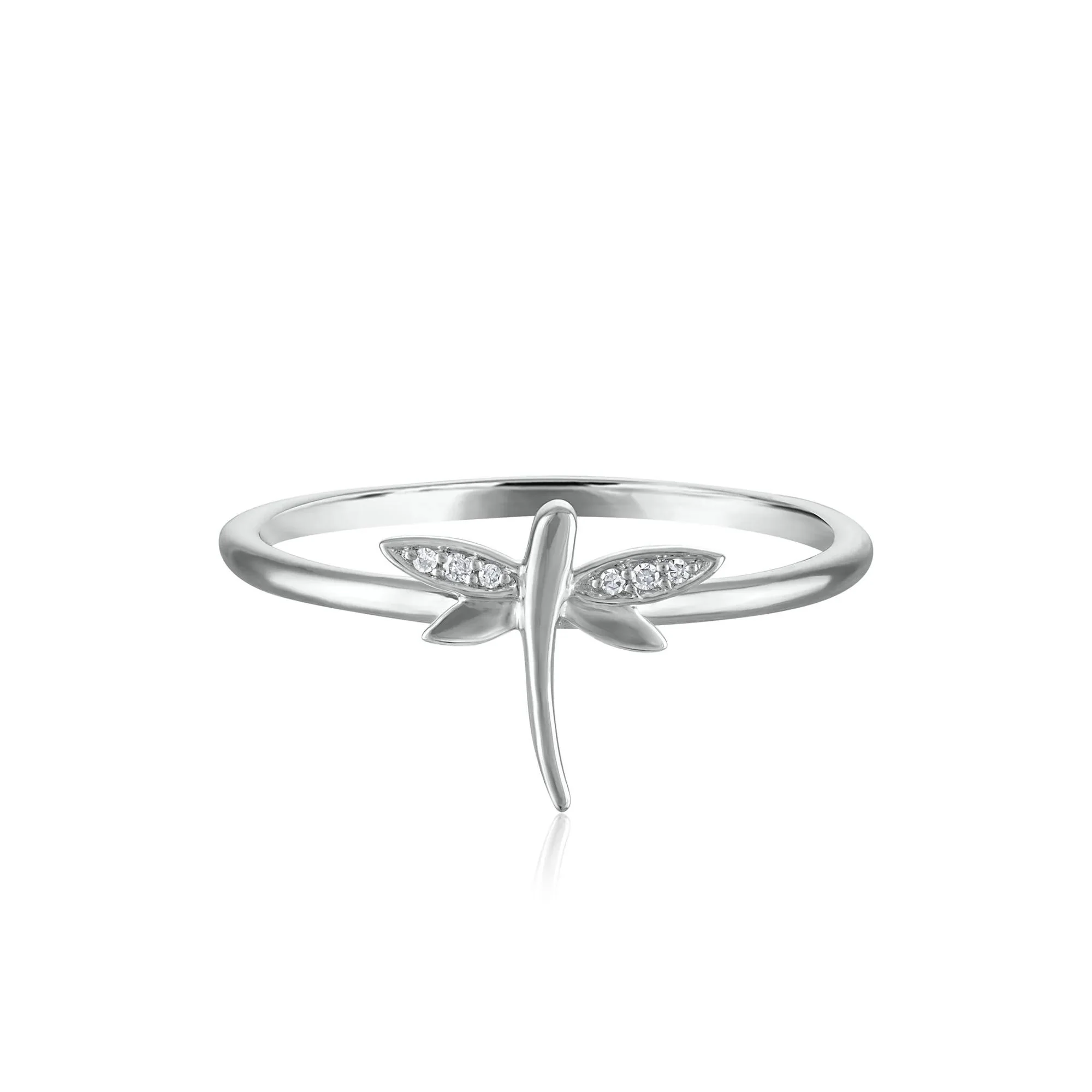 Diamond Accent Dragonfly Ring 10K White Gold Size 7 1.5mm