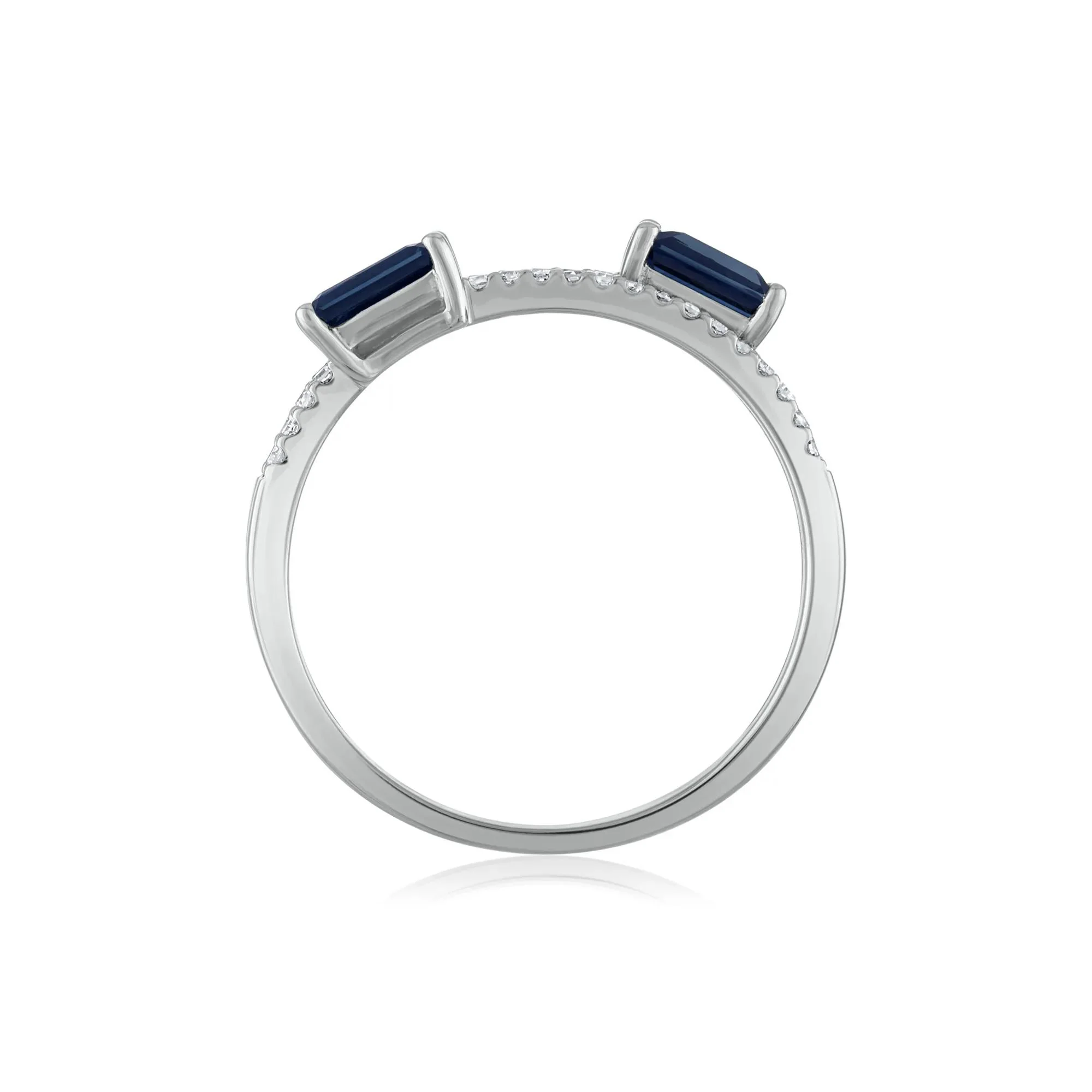 1/10 CT. Tw. Diamond and Blue Sapphire Double Row Band Ring 14K White Gold Size 7 2mm