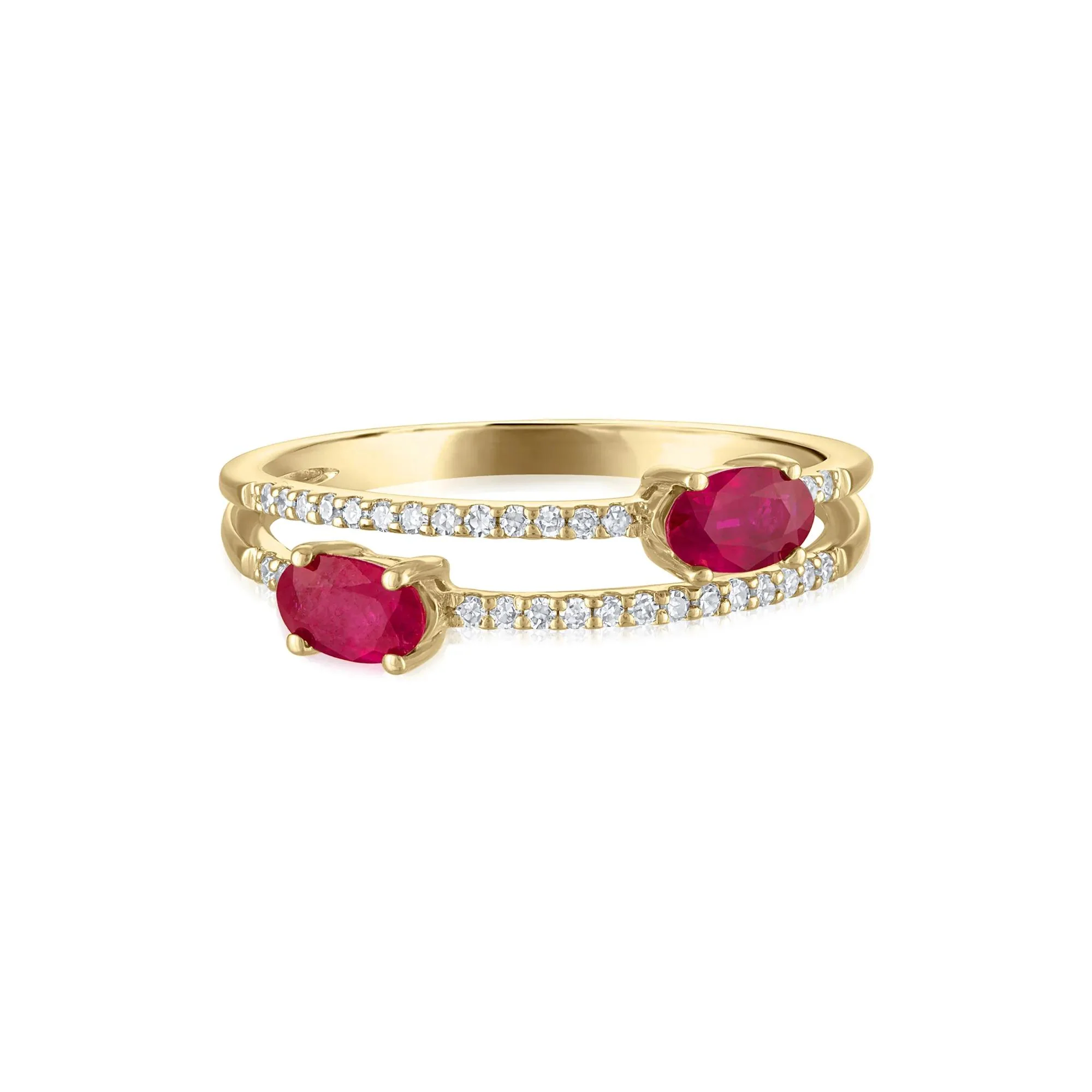 1/10 CT. Tw. Diamond and Ruby Double Row Band Ring 10K Yellow Gold Size 7 1.5mm