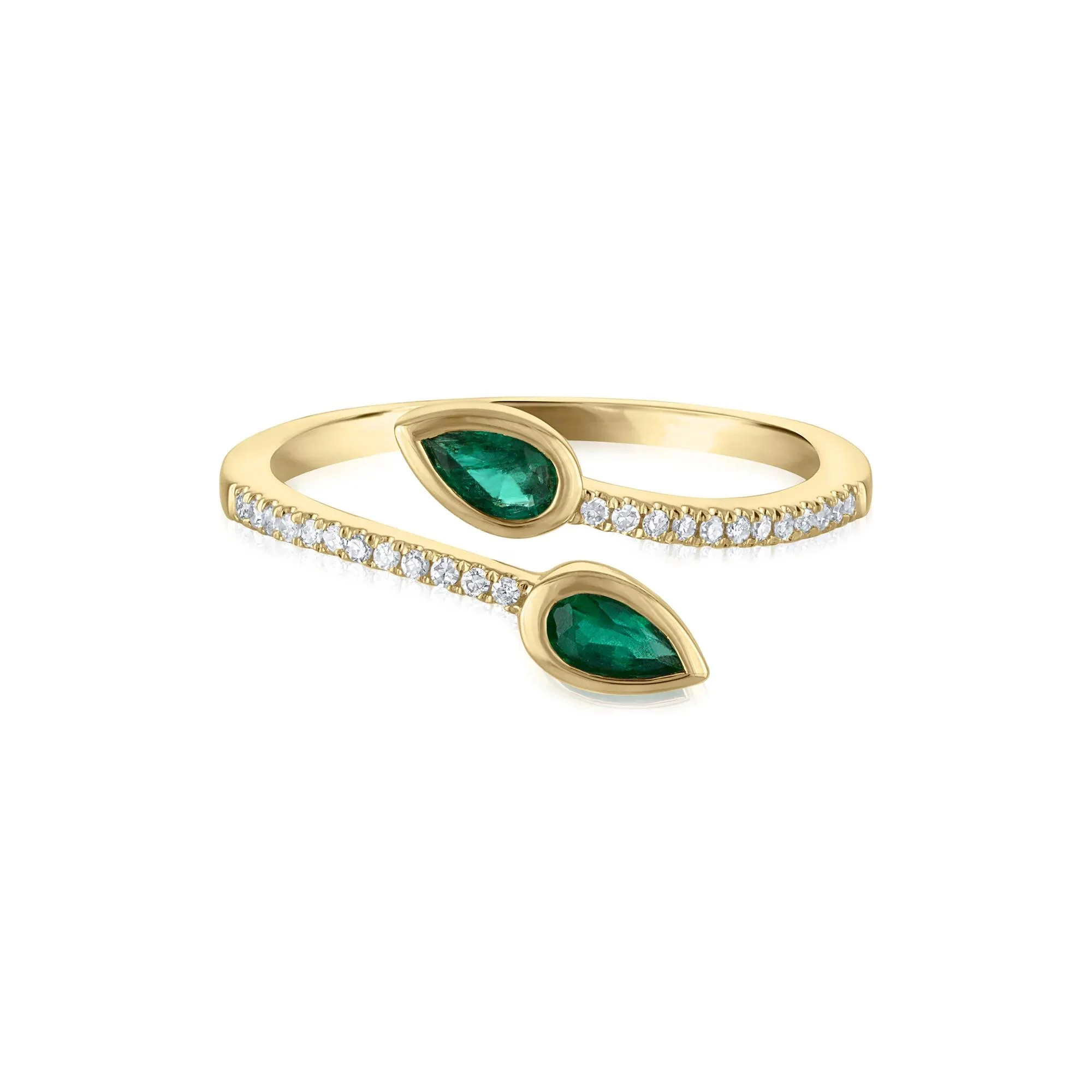 1/10 CT. Tw. Diamond and Emerald Wrap Ring 10K Yellow Gold Size 7 1.5mm