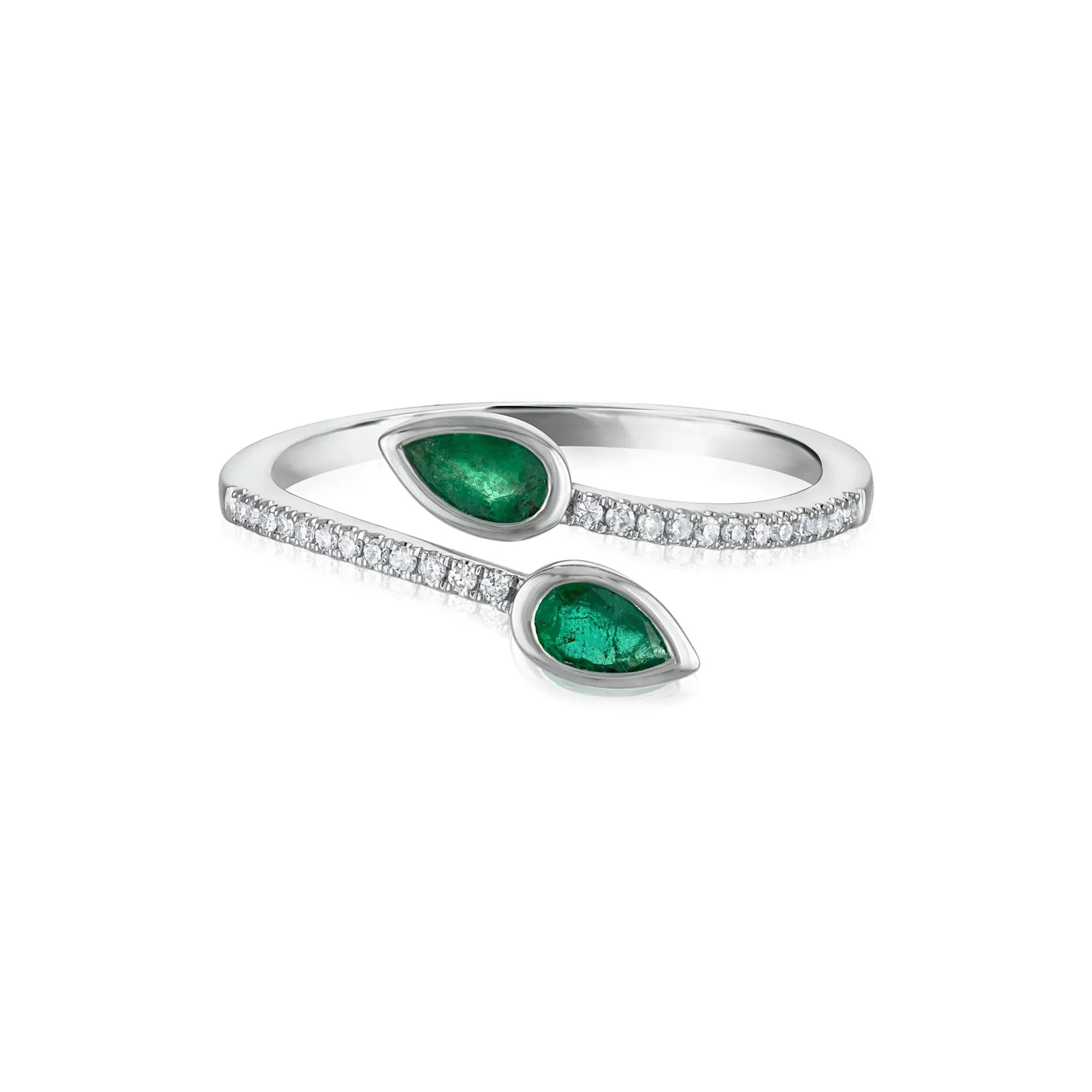 1/10 CT. Tw. Diamond and Emerald Wrap Ring 10K White Gold Size 7 1.5mm