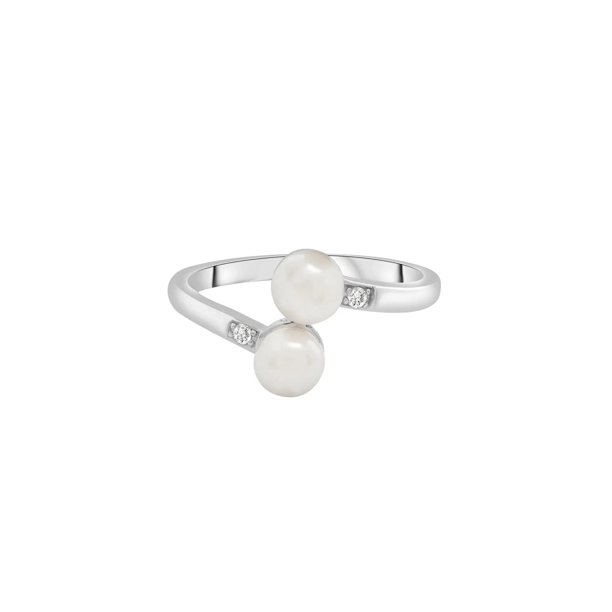 Freshwater Pearl and Diamond Accent Bypass Ring .925 Sterling Silver White Size 7 2mm