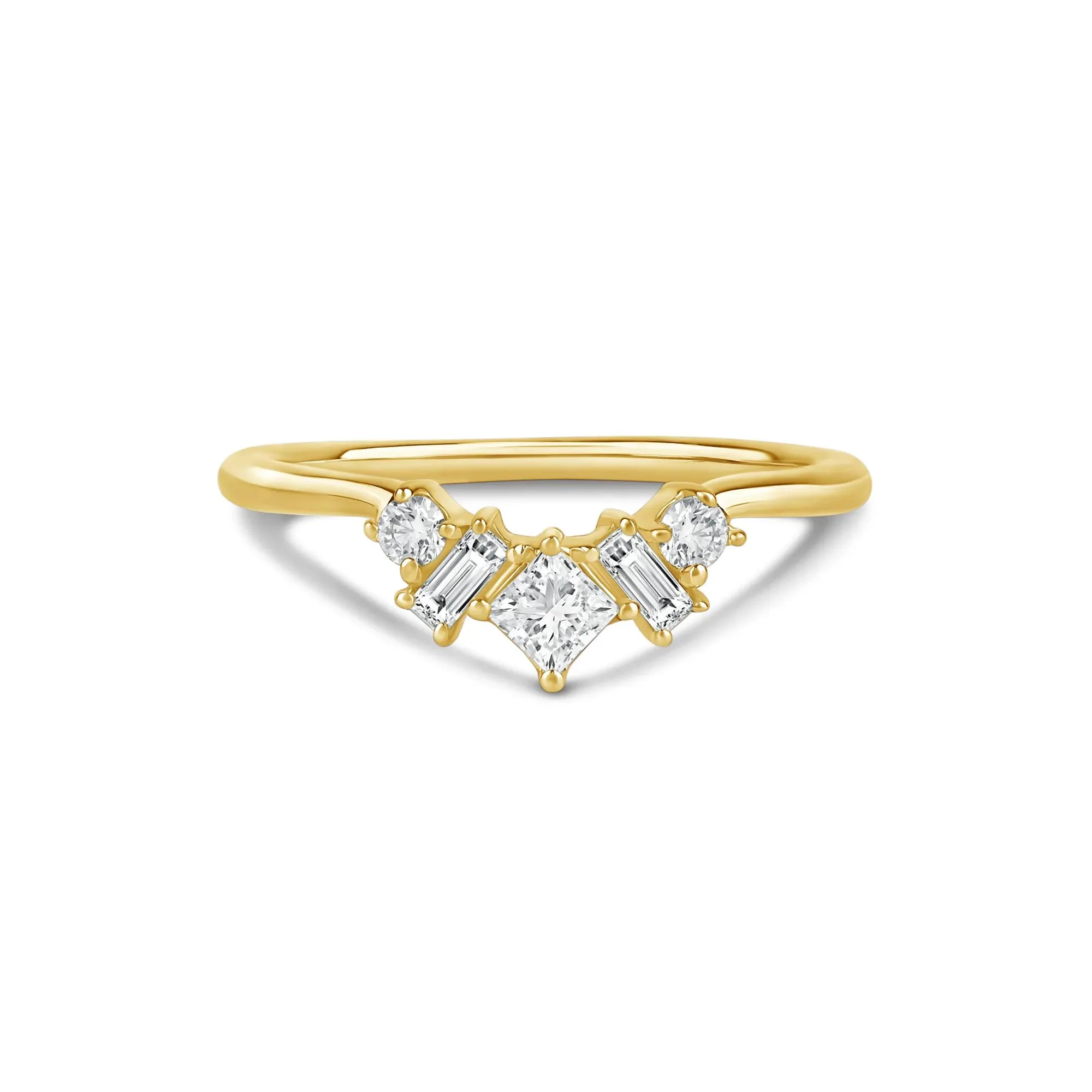 3/8 CT. Tw. Lab Grown Diamond Multi-Shape Contour Ring 14K Gold Round Brilliant Cut Yellow Size 7.5 2mm