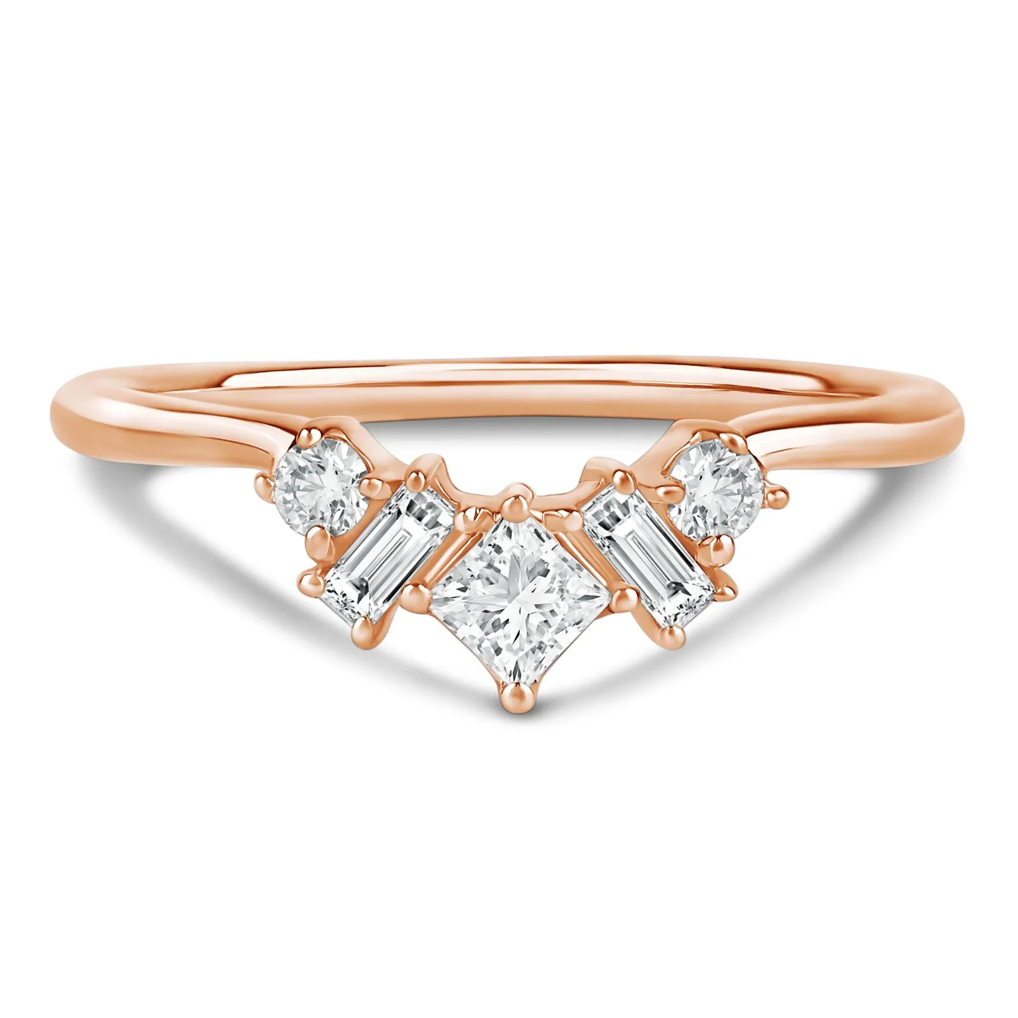3/8 CT. Tw. Lab Grown Diamond Multi-Shape Contour Ring 14K Rose Gold Round Brilliant Cut Size 7 2mm