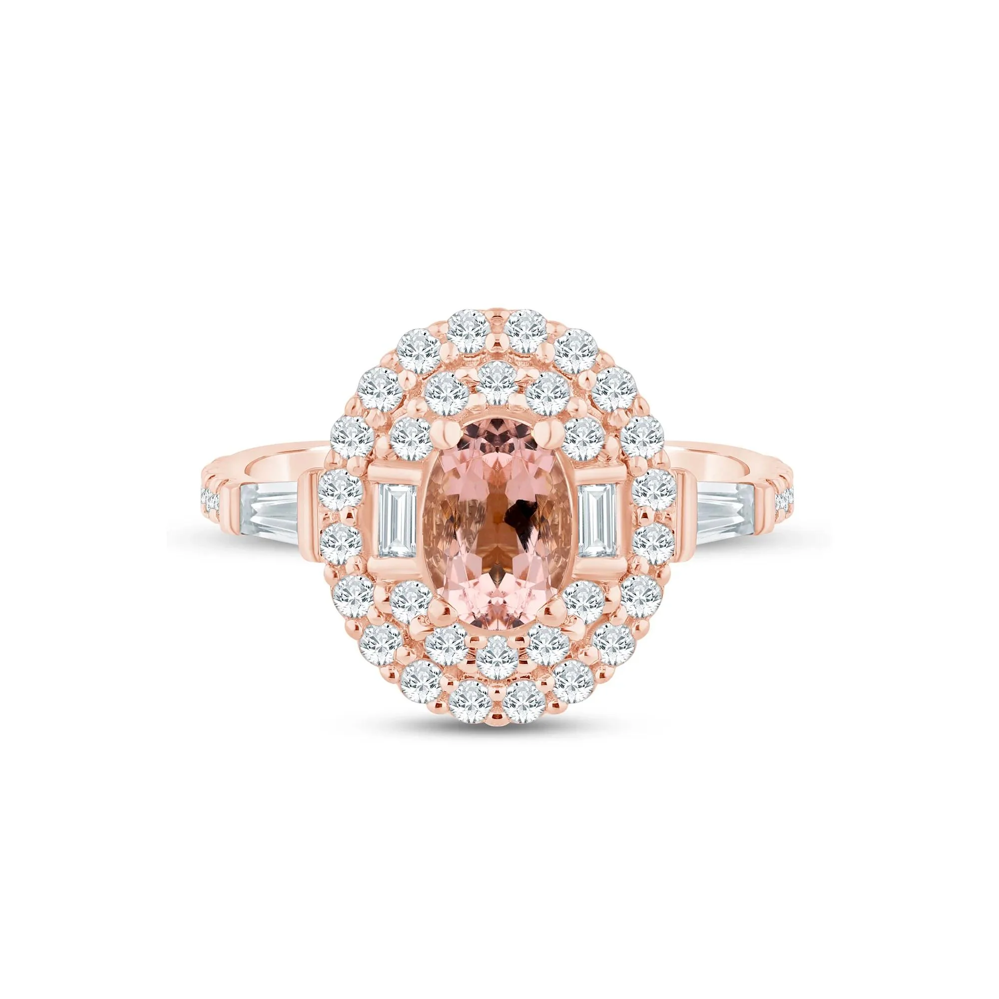 7/8 CT. Tw. Morganite and Diamond Oval Ring 14K Rose Gold Size 6 1.5mm