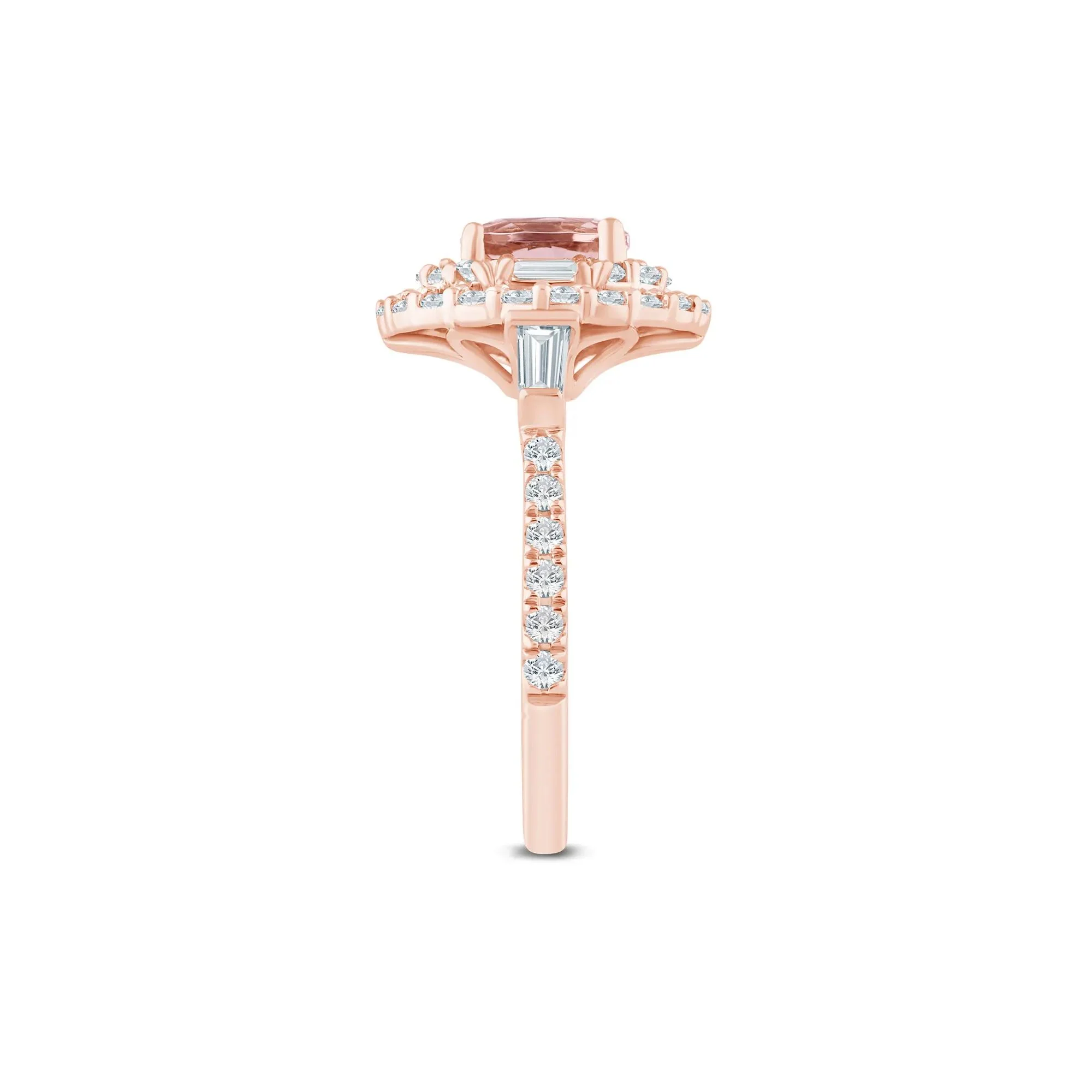 7/8 CT. Tw. Morganite and Diamond Oval Ring 14K Rose Gold Size 6 1.5mm - Image 3