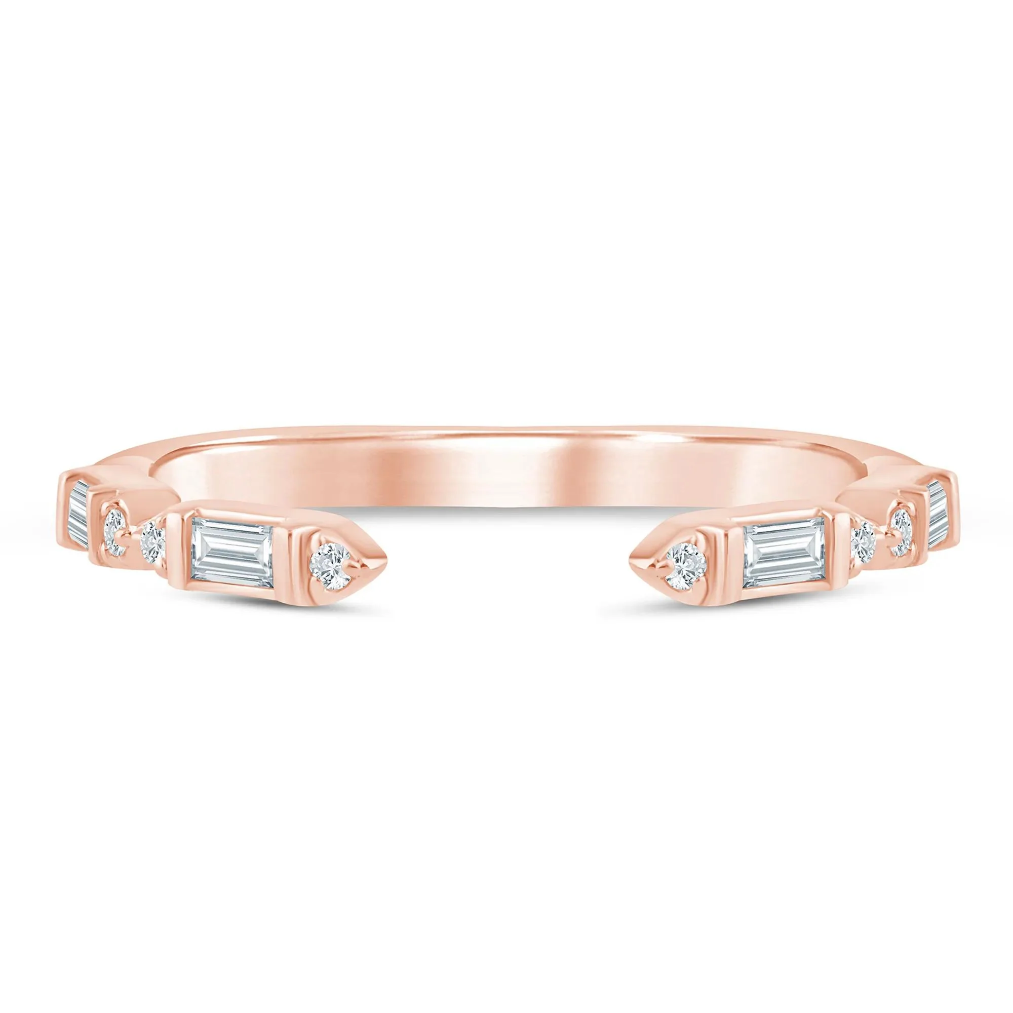1/7 CT. Tw. Lab Grown Diamond Baguette and Round Open Band Ring 14K Rose Gold Size 7 1.5mm