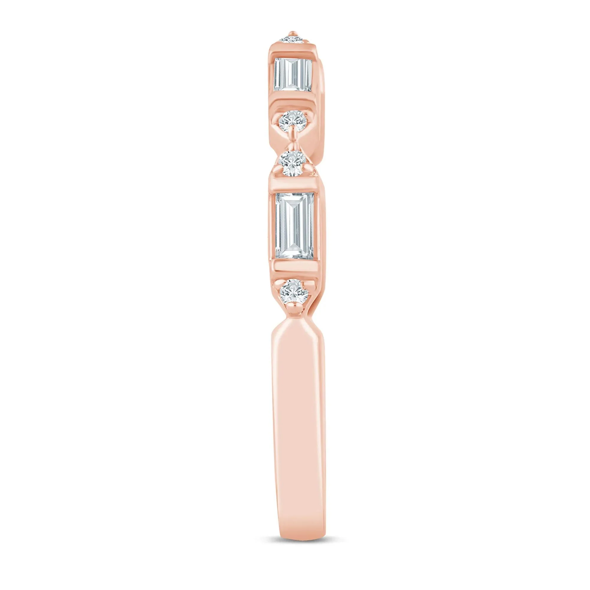 1/7 CT. Tw. Lab Grown Diamond Baguette and Round Open Band Ring 14K Rose Gold Size 8.5 1.5mm - Image 3