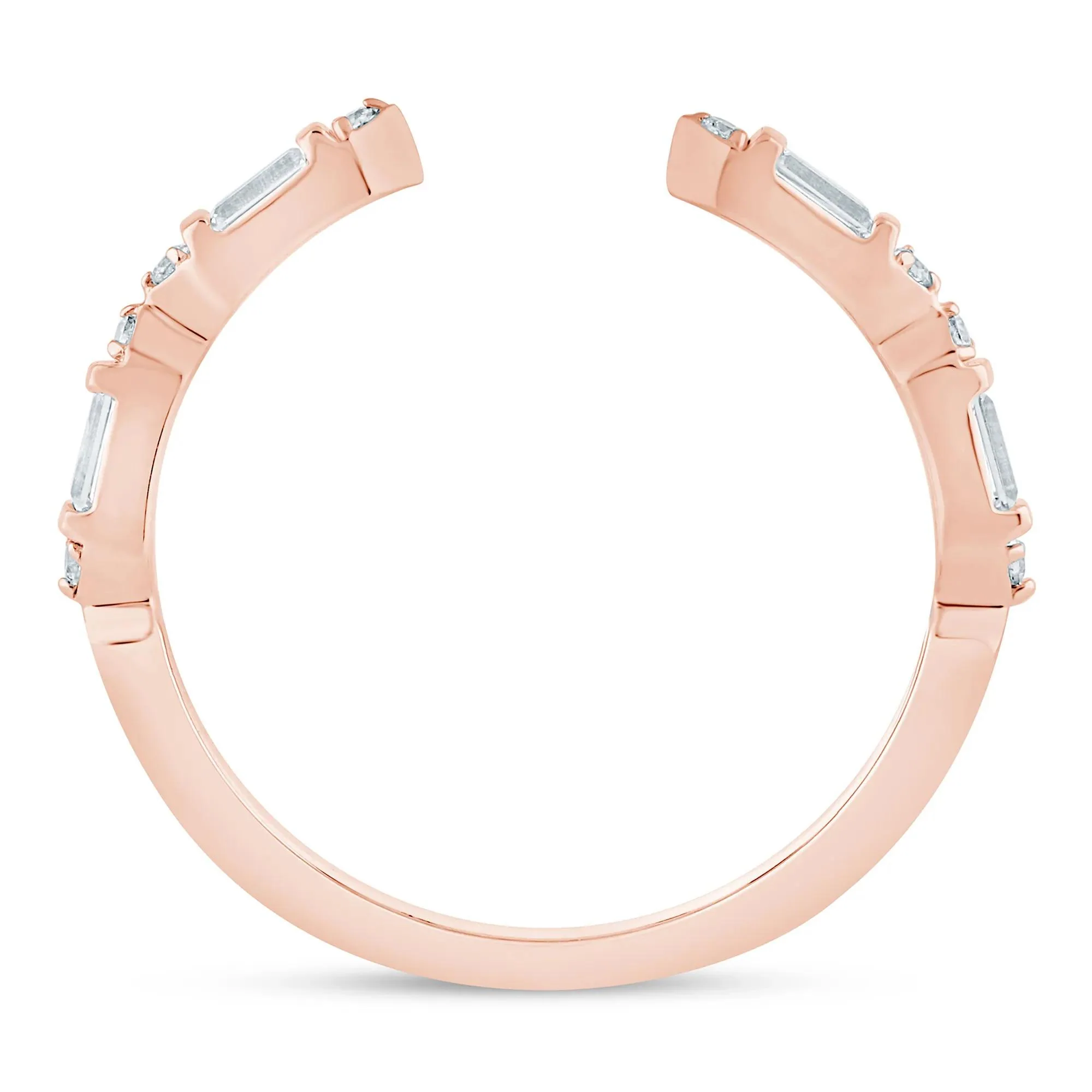 1/7 CT. Tw. Lab Grown Diamond Baguette and Round Open Band Ring 14K Rose Gold Size 9 1.5mm - Image 2