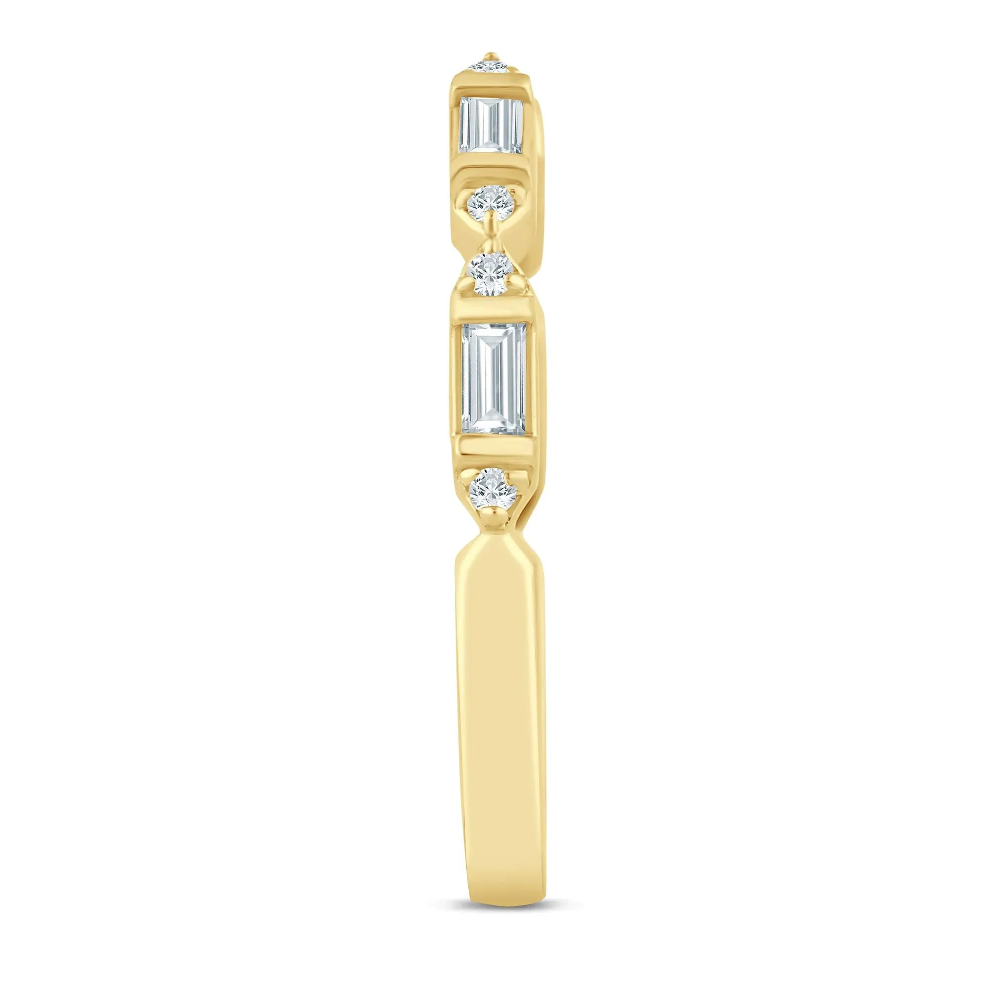 1/7 CT. Tw. Lab Grown Diamond Baguette and Round Open Band Ring 14K Yellow Gold Size 5.5 1.5mm - Image 3