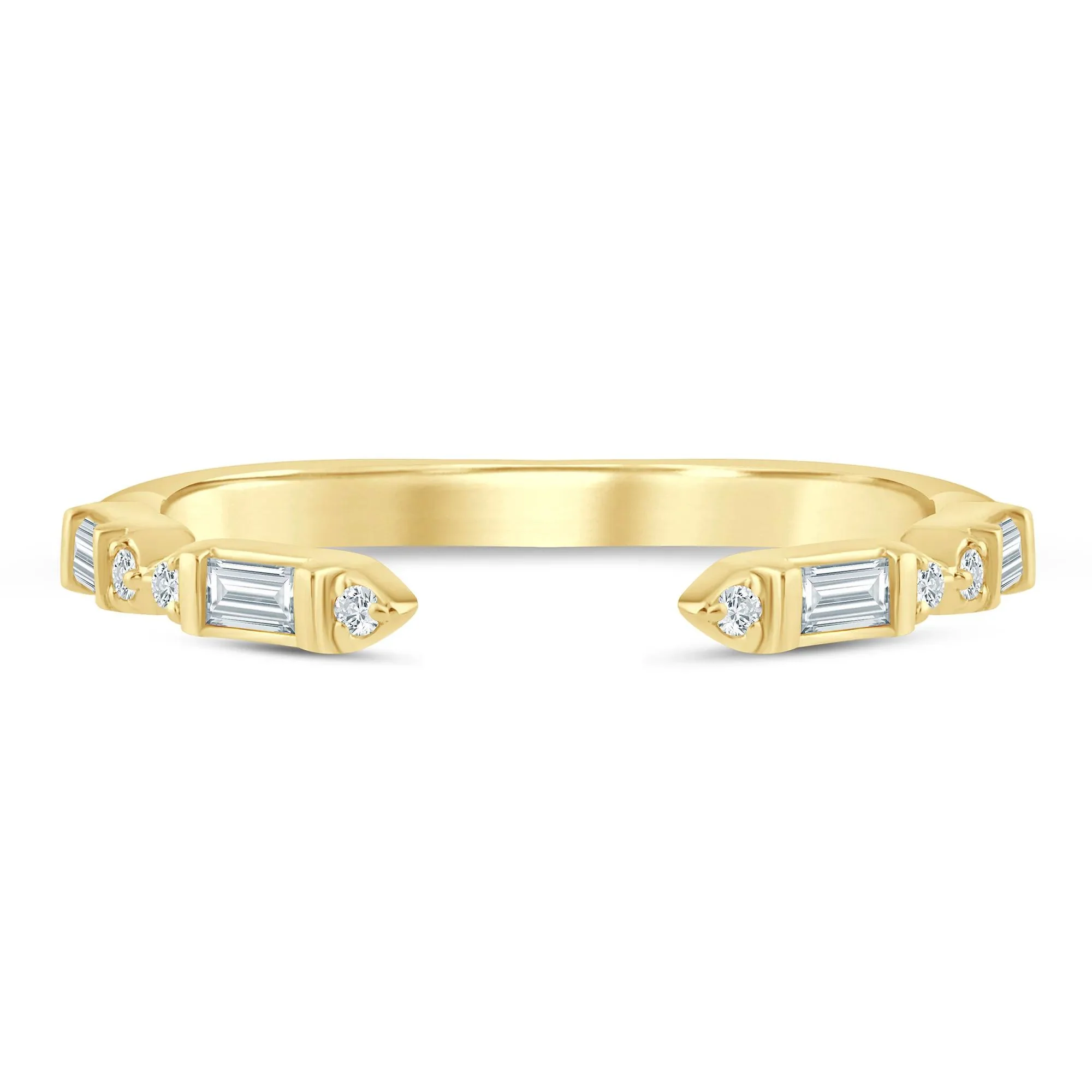 1/7 CT. Tw. Lab Grown Diamond Baguette and Round Open Band Ring 14K Yellow Gold Size 8 1.5mm