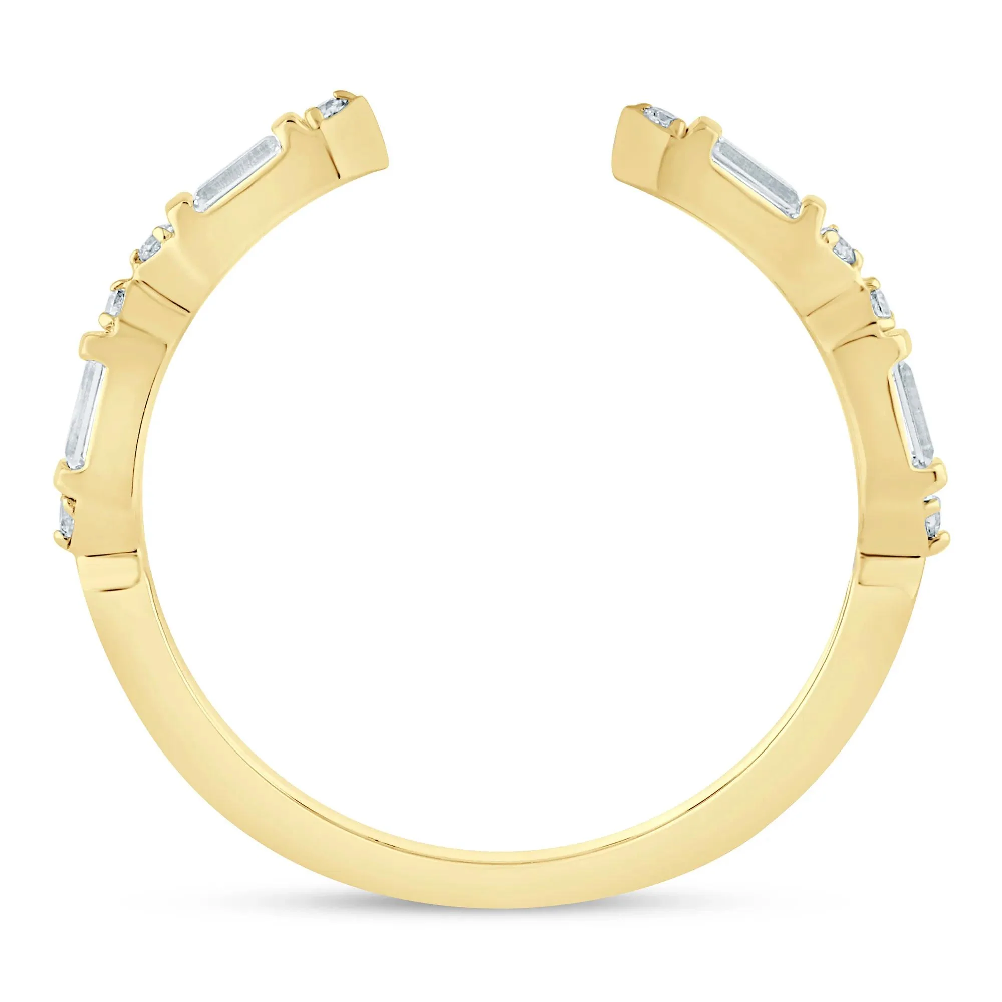 1/7 CT. Tw. Lab Grown Diamond Baguette and Round Open Band Ring 14K Yellow Gold Size 9 1.5mm - Image 2