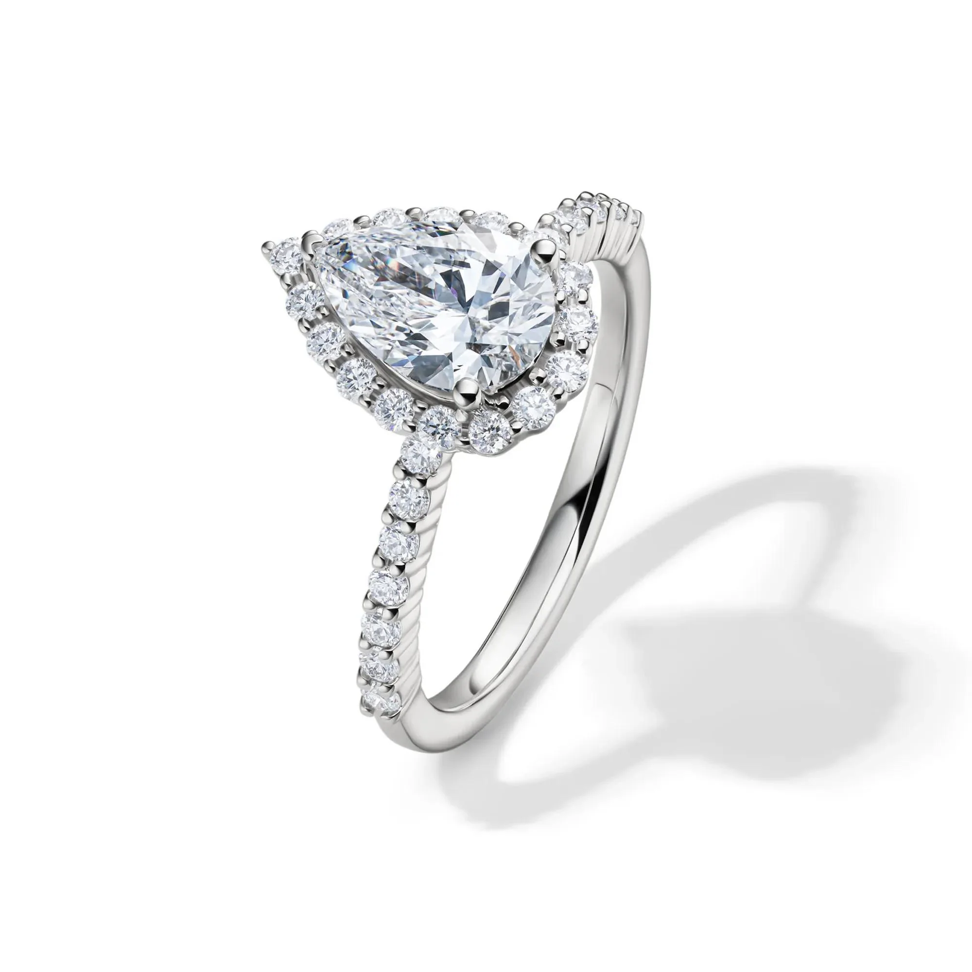 1 3/4 CT. Tw. Lab Grown Diamond Pear-Shaped Halo Engagement Ring 14K White Gold Round Brilliant Cut Size 6 1mm - Image 3