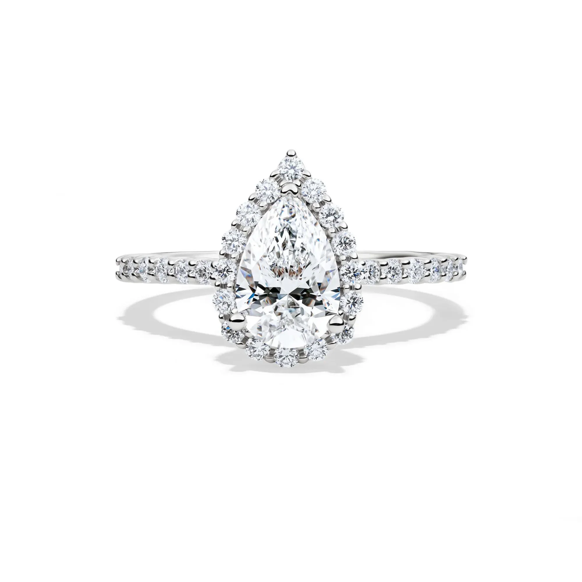 1 3/4 CT. Tw. Lab Grown Diamond Pear-Shaped Halo Engagement Ring 14K White Gold Round Brilliant Cut Size 8.5 1mm
