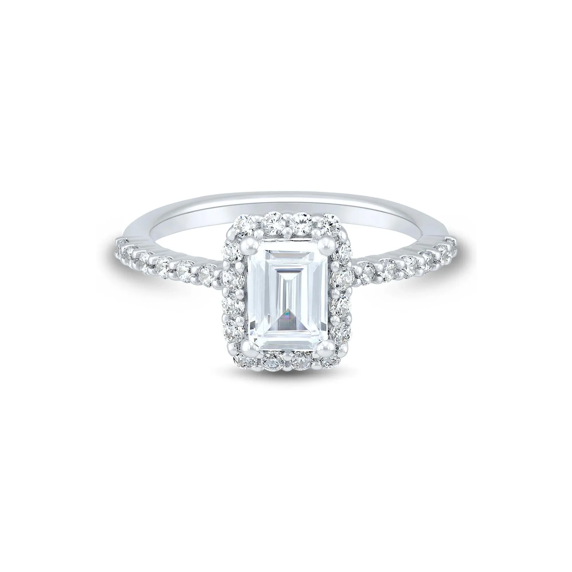1 3/4 CT. Tw. Lab Grown Diamond Emerald-Cut Engagement Ring 14K White Gold Round Brilliant Cut Size 8.5 1mm