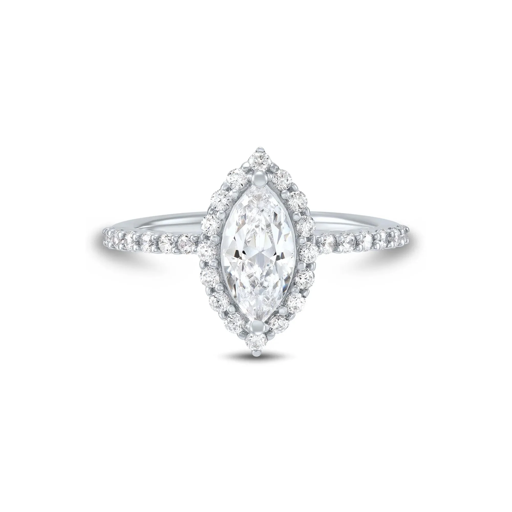 1 3/4 CT. Tw. Lab Grown Diamond Marquise Engagement Ring 14K White Gold Round Brilliant Cut Size 8.5 1mm