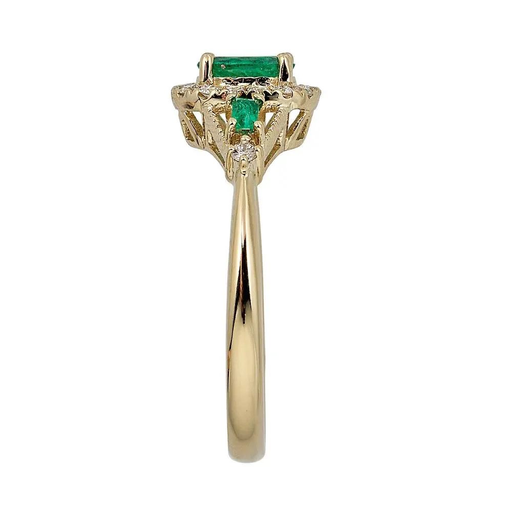 1/7 CT. Tw. Emerald & Diamond Ring 10K Yellow Gold Round Brilliant Cut Size 7 - Image 3