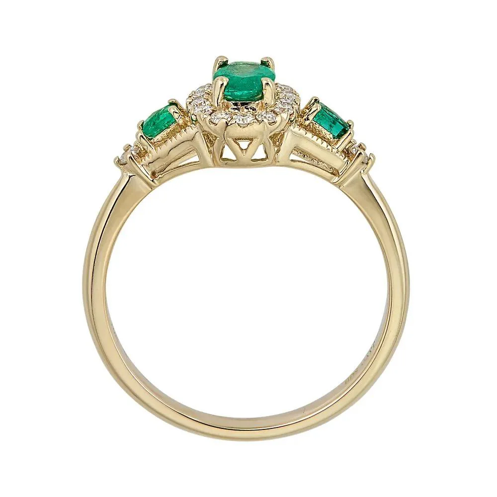 1/7 CT. Tw. Emerald & Diamond Ring 10K Yellow Gold Round Brilliant Cut Size 9 - Image 2