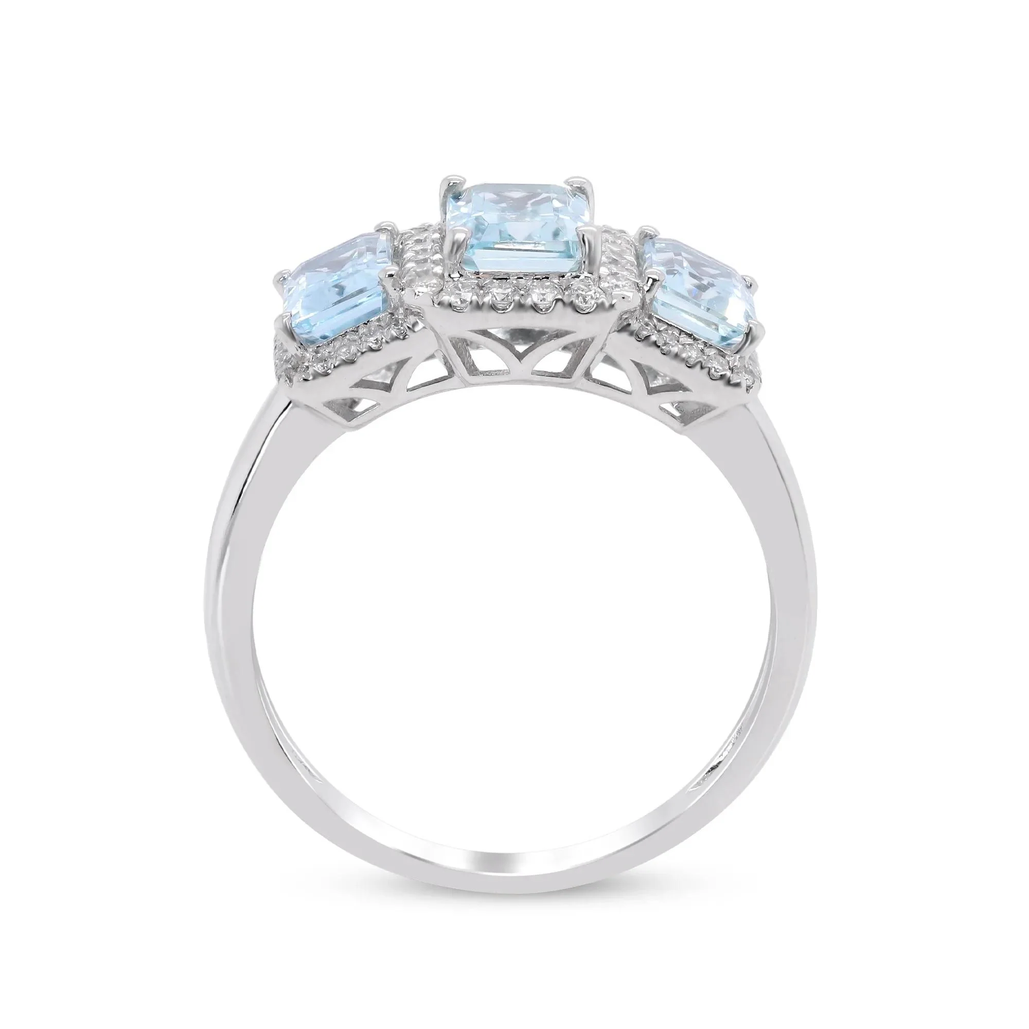 1/4 CT. Tw. Aquamarine and Diamond Ring 10K White Gold Size 5 - Image 2