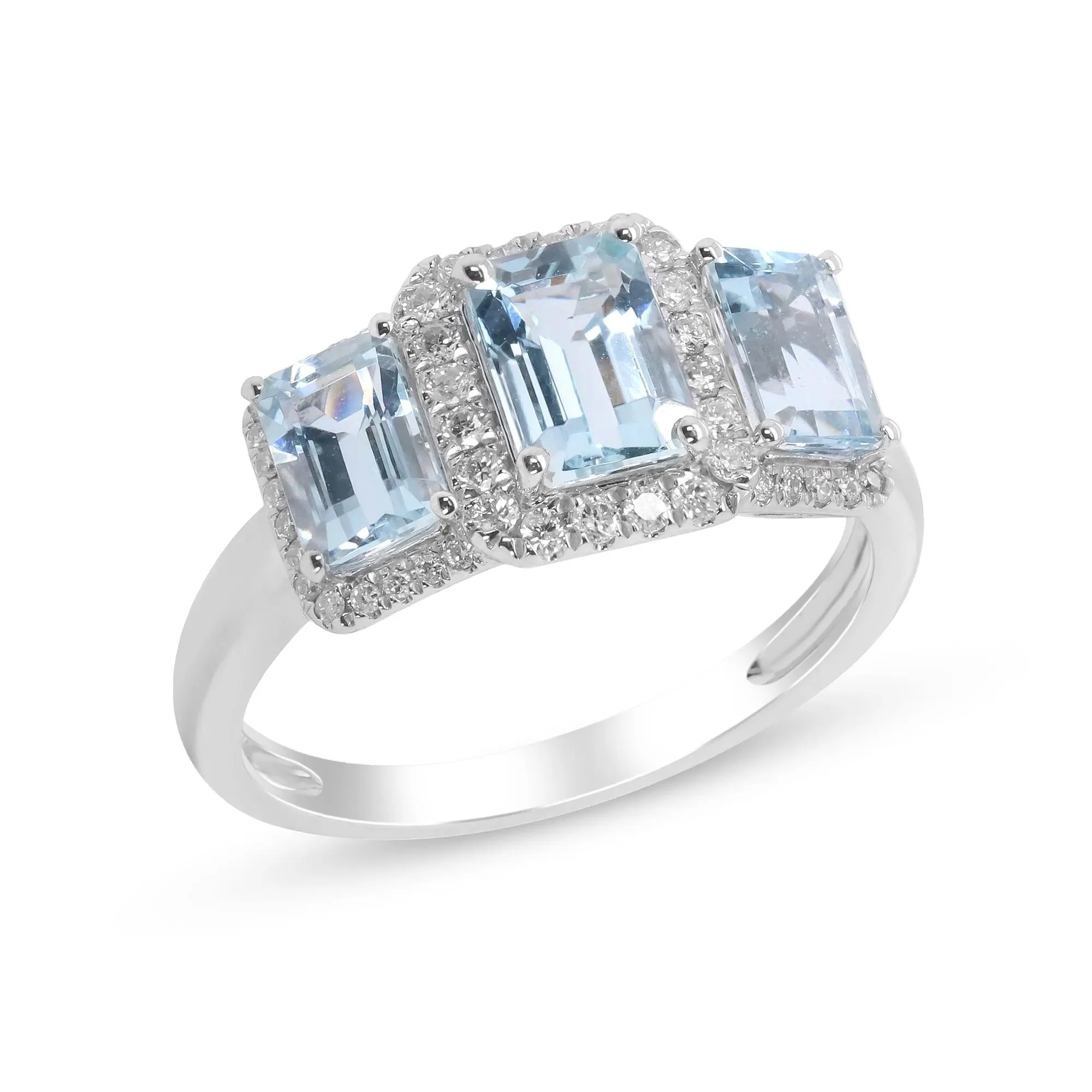 1/4 CT. Tw. Aquamarine and Diamond Ring 10K White Gold Size 6.5 - Image 3
