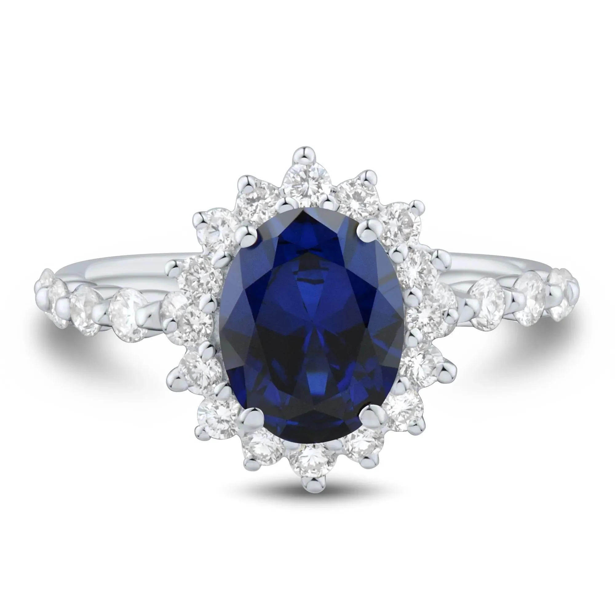 5/8 CT. Tw. Lab-Created Blue Sapphire and Lab Grown Diamond Halo Ring 10K White Gold Size 7.5 2mm