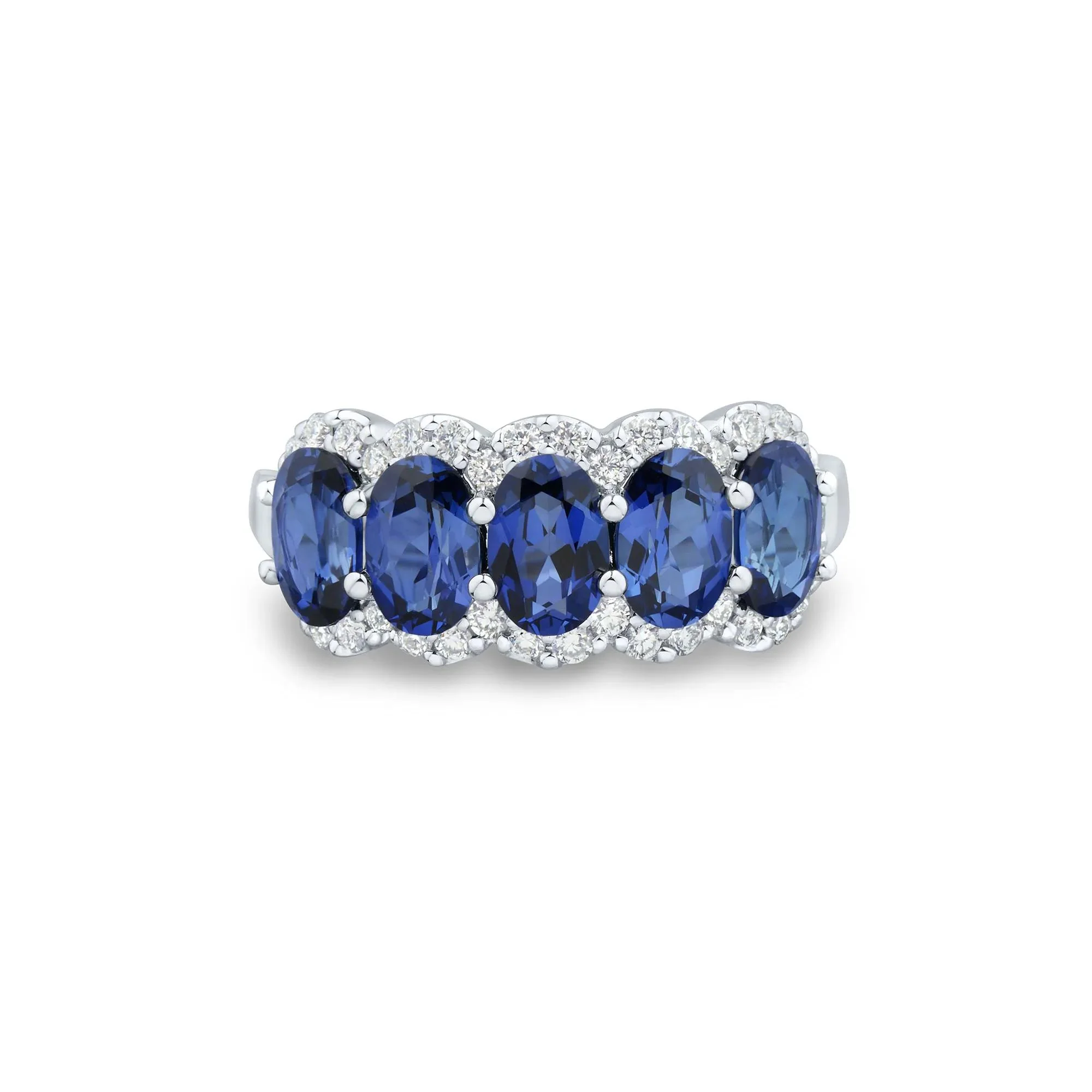 1/3 CT. Tw. Lab-Created Blue Sapphire and Lab Grown Diamond Band Ring 10K White Gold Size 8 1mm
