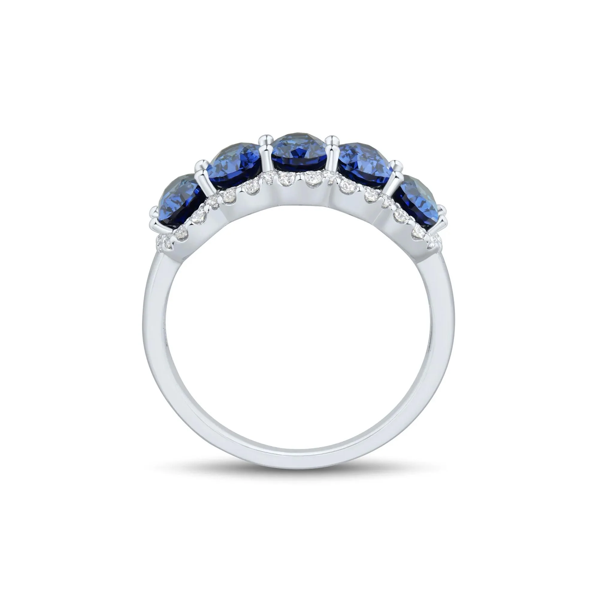 1/3 CT. Tw. Lab-Created Blue Sapphire and Lab Grown Diamond Band Ring 10K White Gold Size 8.5 1mm - Image 2