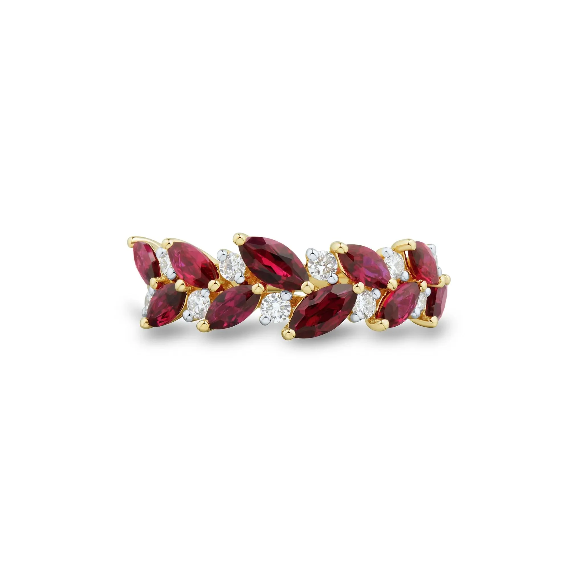 1/3 CT. Tw. Lab-Created Ruby and Lab Grown Diamond Band Ring 10K Yellow Gold Round Brilliant Cut Size 6 1mm