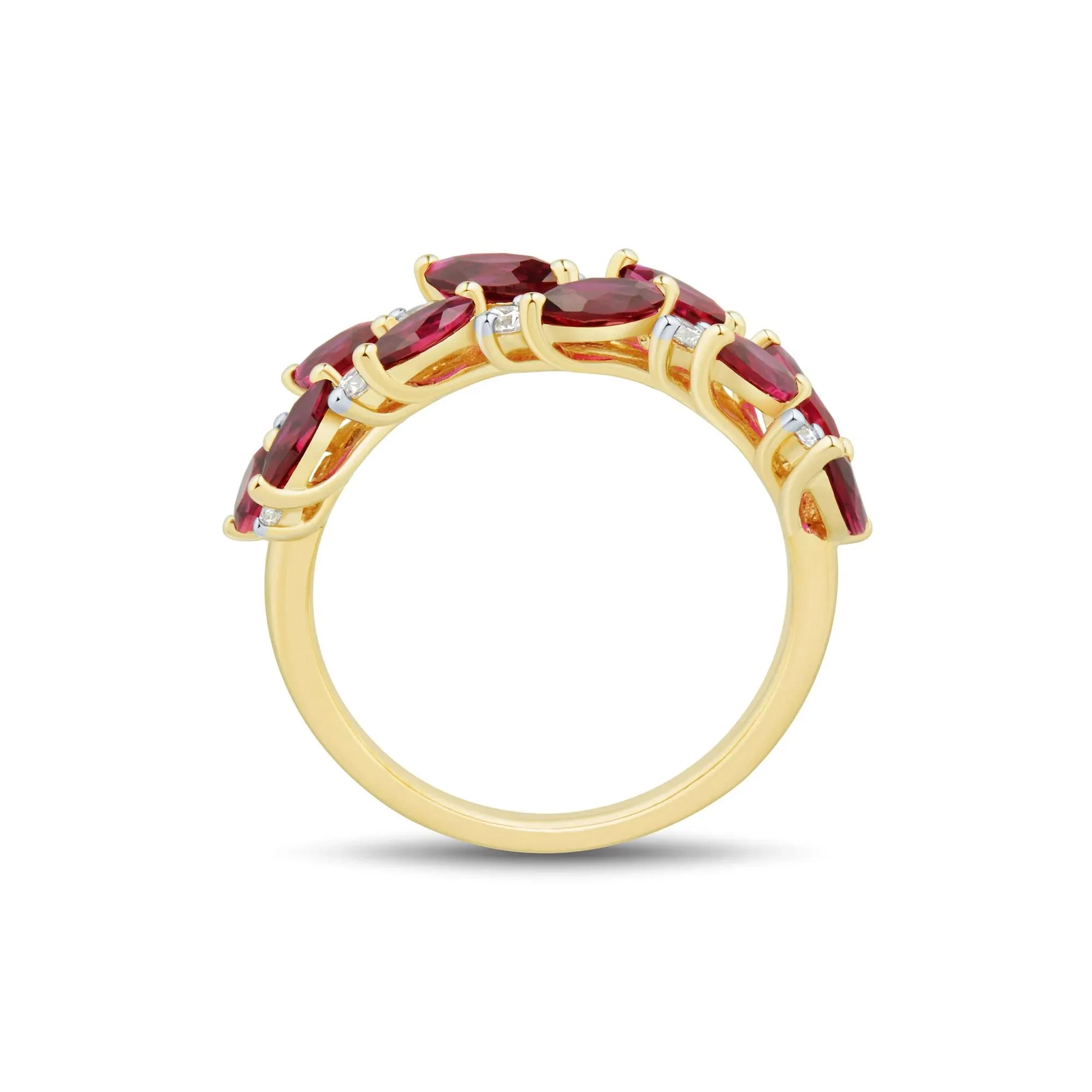 1/3 CT. Tw. Lab-Created Ruby and Lab Grown Diamond Band Ring 10K Yellow Gold Round Brilliant Cut Size 8 1mm - Image 2