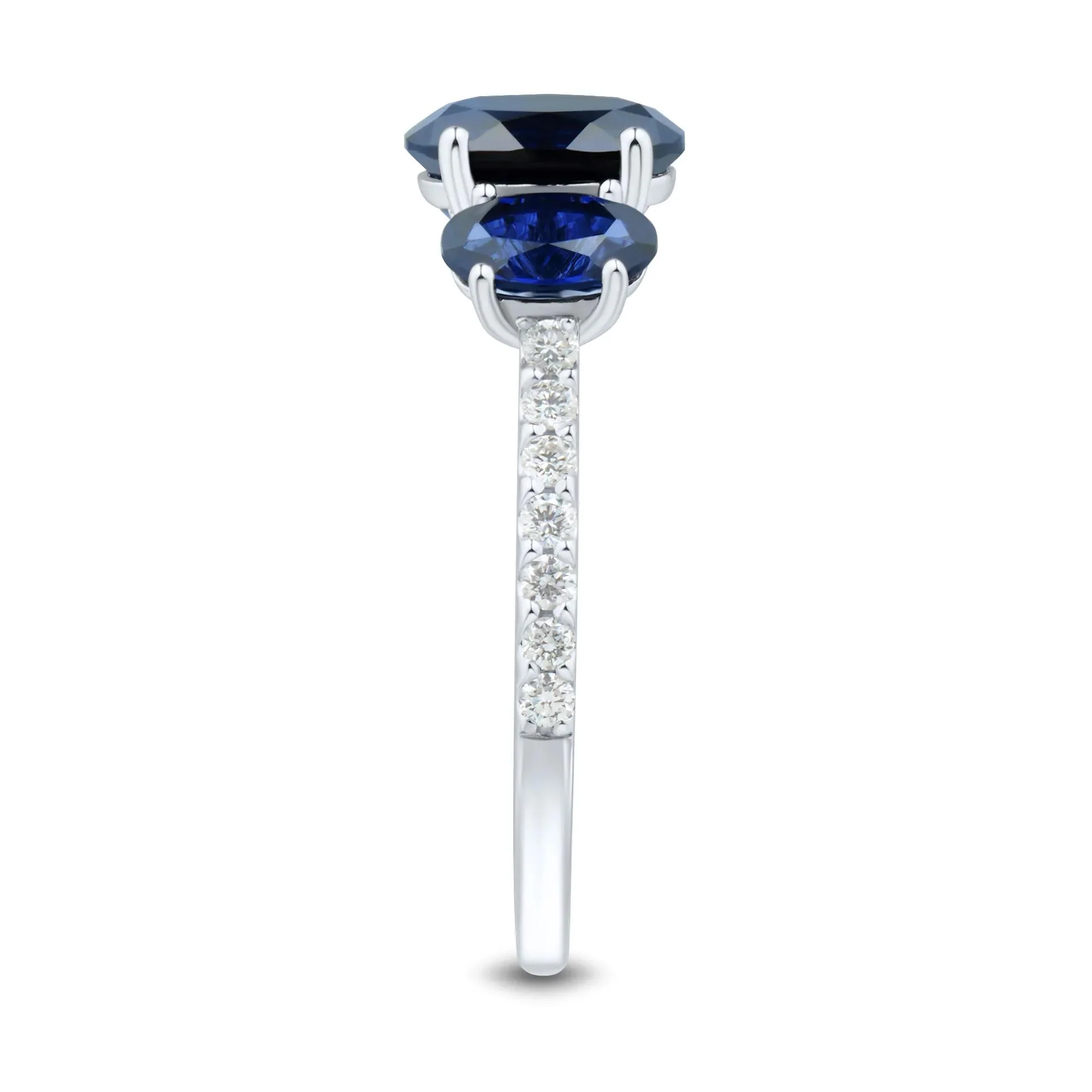 1/5 CT. Tw. Lab-Created Blue Sapphire and Lab Grown Diamond Three-Stone Ring 10K White Gold Size 7.5 1mm - Image 3
