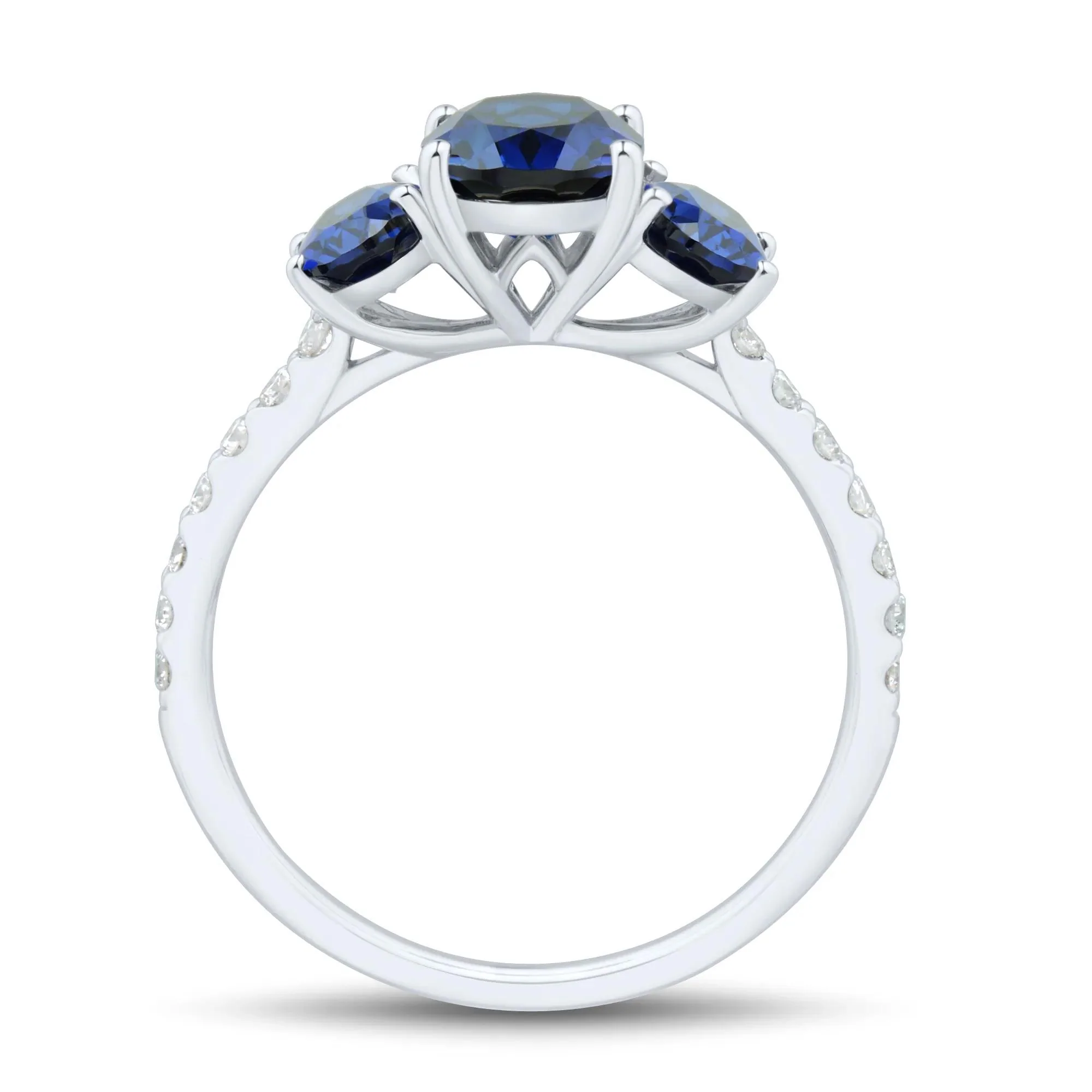 1/5 CT. Tw. Lab-Created Blue Sapphire and Lab Grown Diamond Three-Stone Ring 10K White Gold Size 8.5 1mm - Image 2
