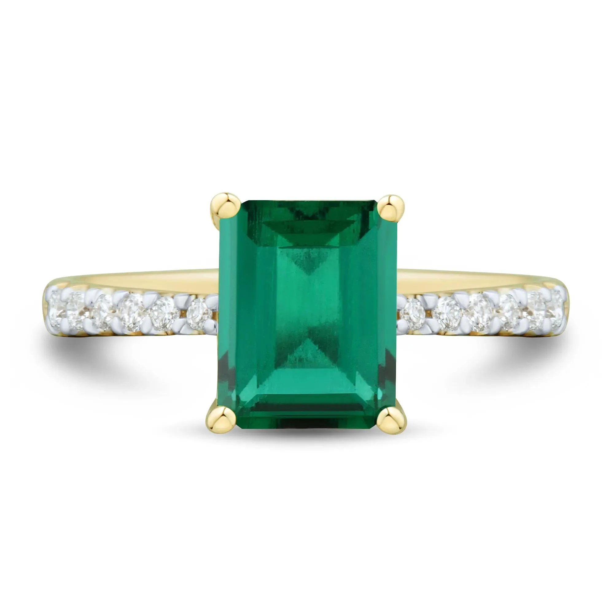 1/5 CT. Tw. Lab-Created Emerald and Lab Grown Diamond Ring 10K Yellow Gold Round Brilliant Cut Size 6 1mm