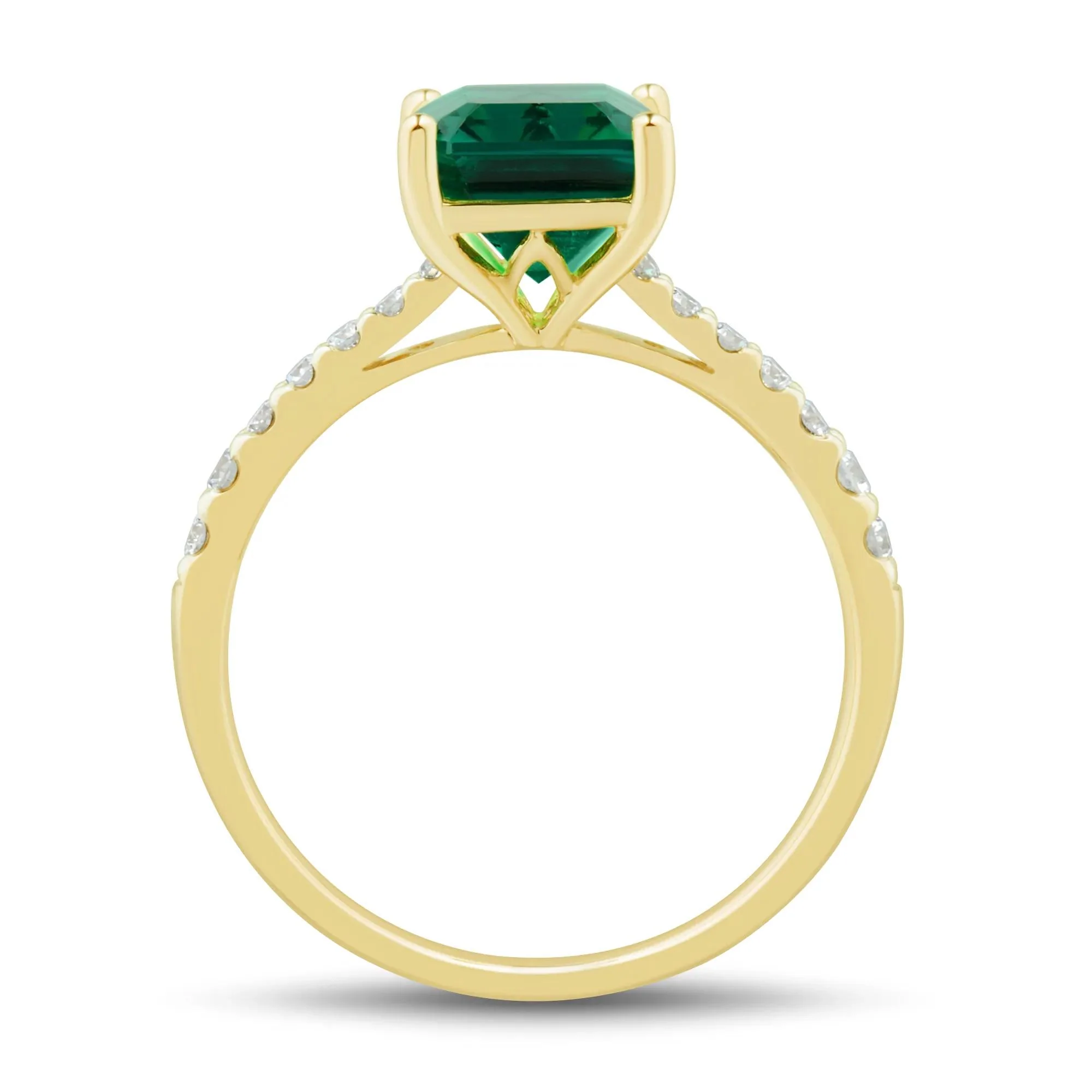1/5 CT. Tw. Lab-Created Emerald and Lab Grown Diamond Ring 10K Yellow Gold Round Brilliant Cut Size 7.5 1mm - Image 2