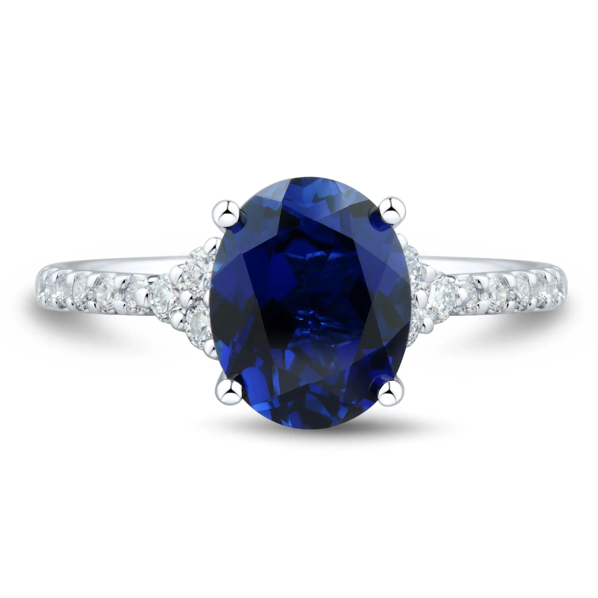 1/3 CT. Tw. Lab-Created Blue Sapphire and Lab Grown Diamond Ring 10K White Gold Size 8 1mm