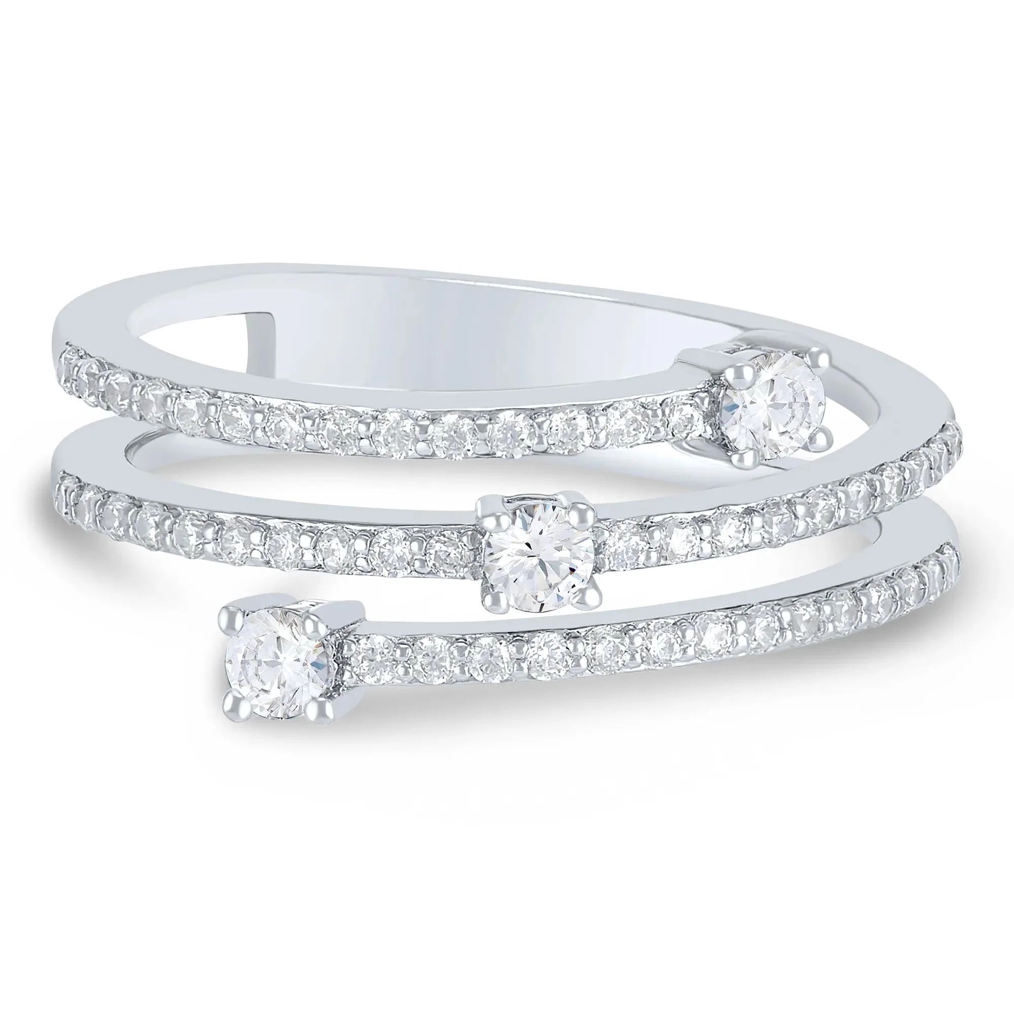 1/2 CT. Tw. Lab Grown Diamond Three-Row Orbit Band Ring IN 14K White Gold Round Brilliant Cut Size 6 1mm