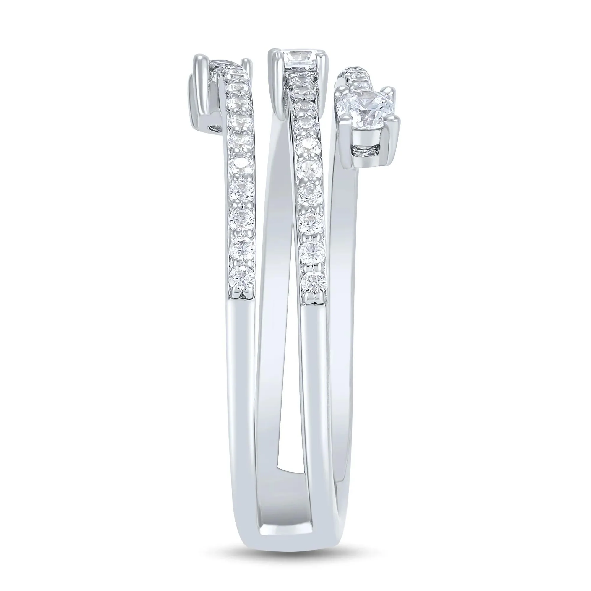 1/2 CT. Tw. Lab Grown Diamond Three-Row Orbit Band Ring IN 14K White Gold Round Brilliant Cut Size 6.5 1mm - Image 3