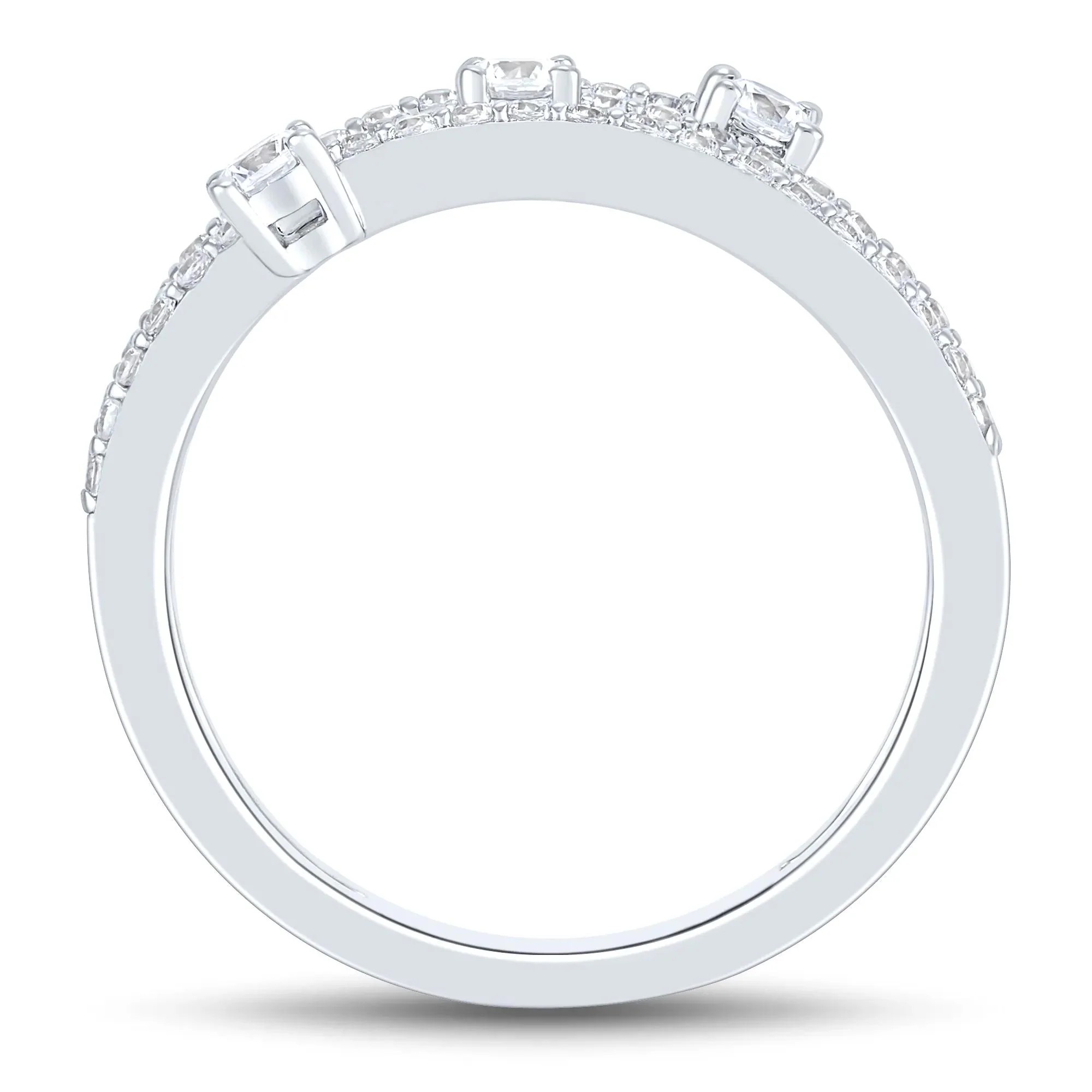 1/2 CT. Tw. Lab Grown Diamond Three-Row Orbit Band Ring IN 14K White Gold Round Brilliant Cut Size 8.5 1mm - Image 2