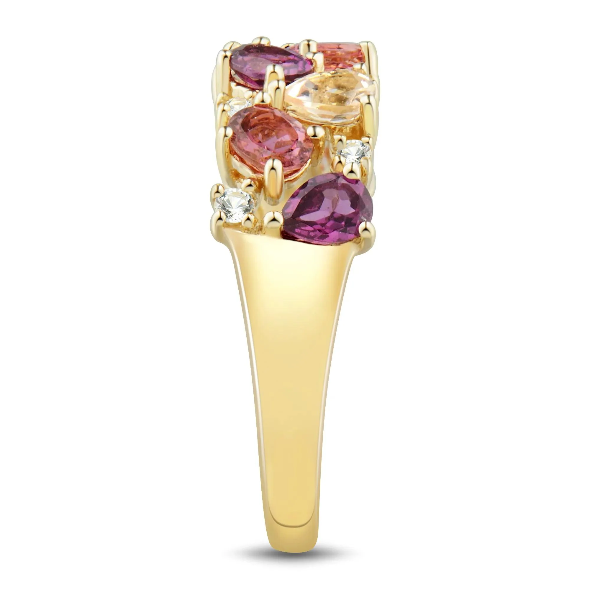 Multi-Shape Pink Morganite Pink Tourmaline Red Garnet and White Topaz Ring 10K Yellow Gold Size 6.5 1mm - Image 3