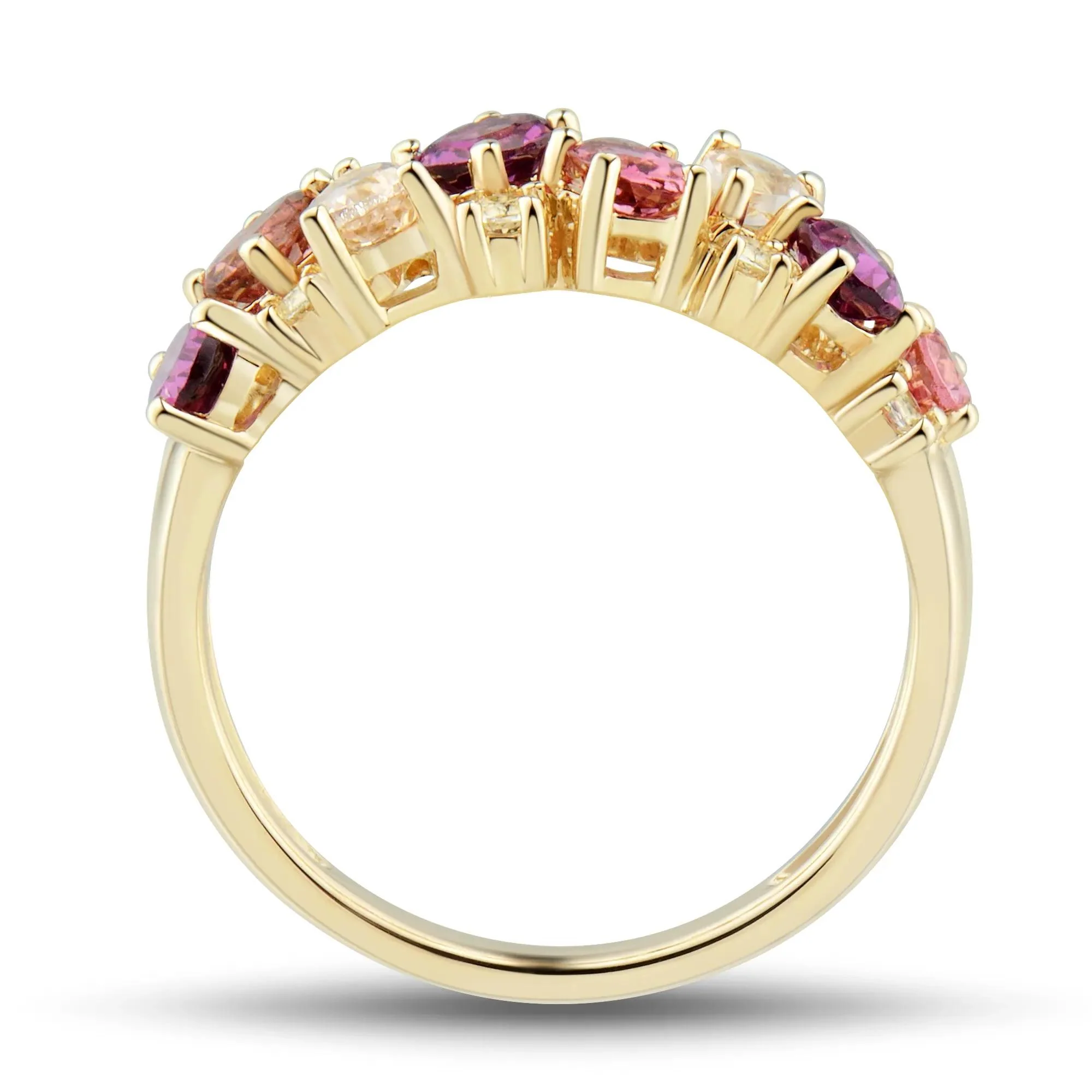 Multi-Shape Pink Morganite Pink Tourmaline Red Garnet and White Topaz Ring 10K Yellow Gold Size 8.5 1mm - Image 2