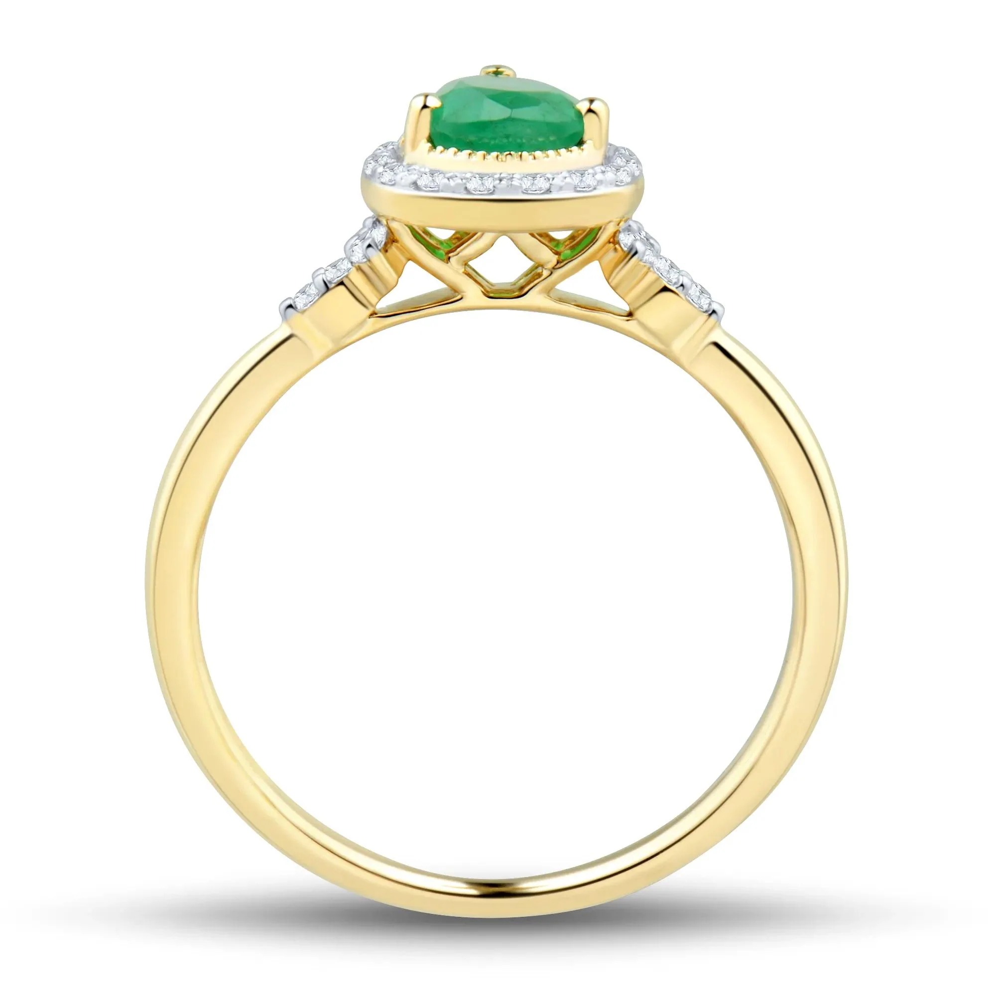 1/10 CT. Tw. Pear-Shaped Emerald and Diamond Ring 10K Yellow Gold Size 7 1mm - Image 2