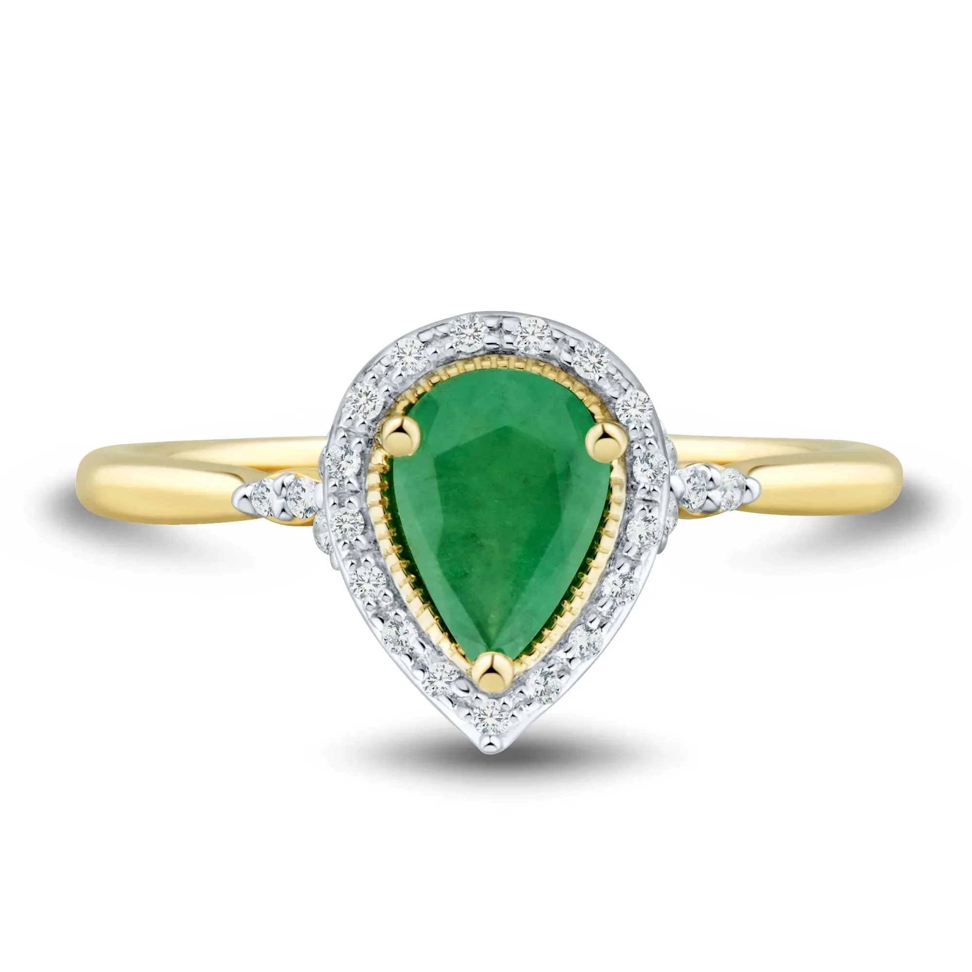 1/10 CT. Tw. Pear-Shaped Emerald and Diamond Ring 10K Yellow Gold Size 8.5 1mm