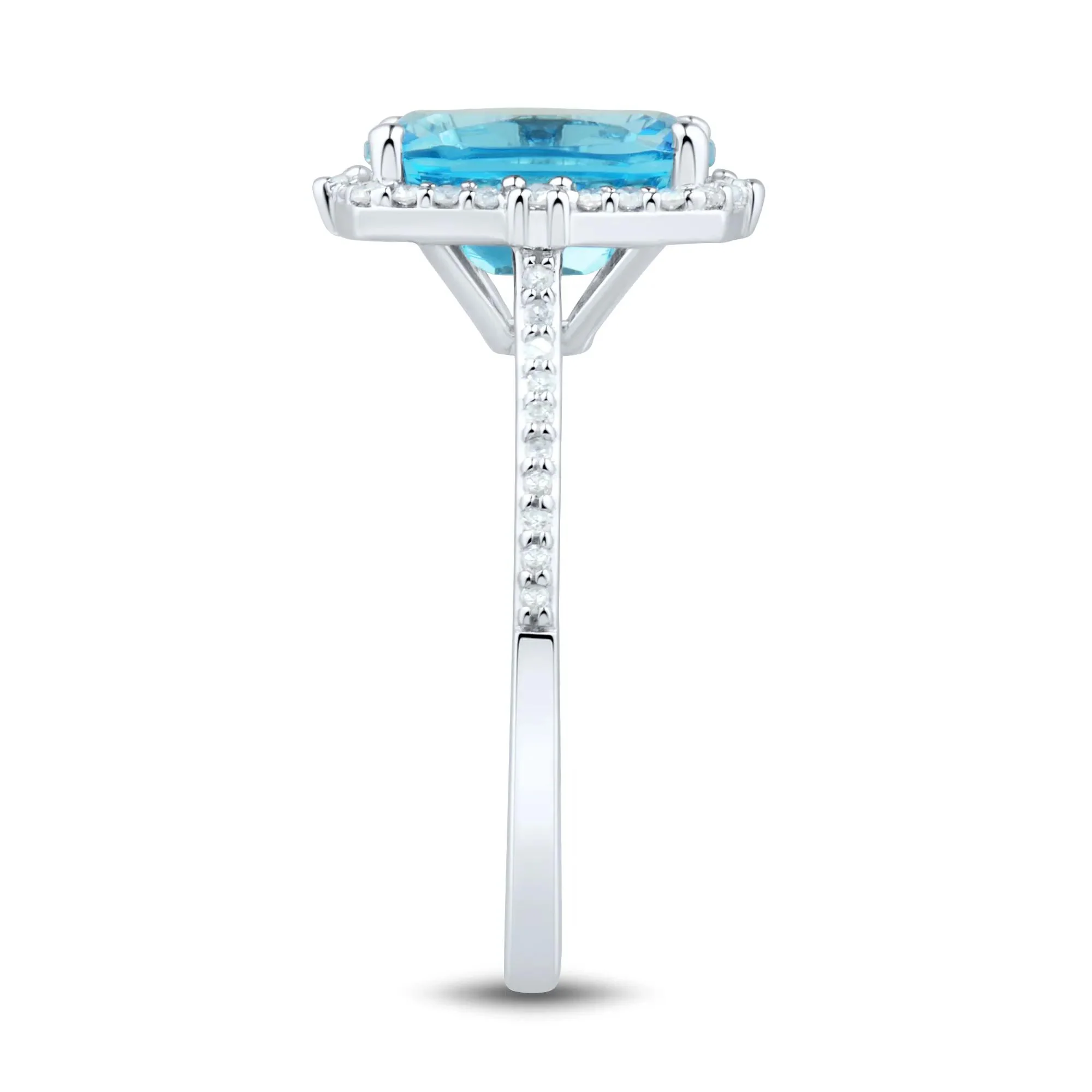 1/5 CT. Tw. Blue Topaz Cushion-Cut Diamond Halo Ring 10K White Gold Round Brilliant Cut Size 7.5 1mm - Image 3
