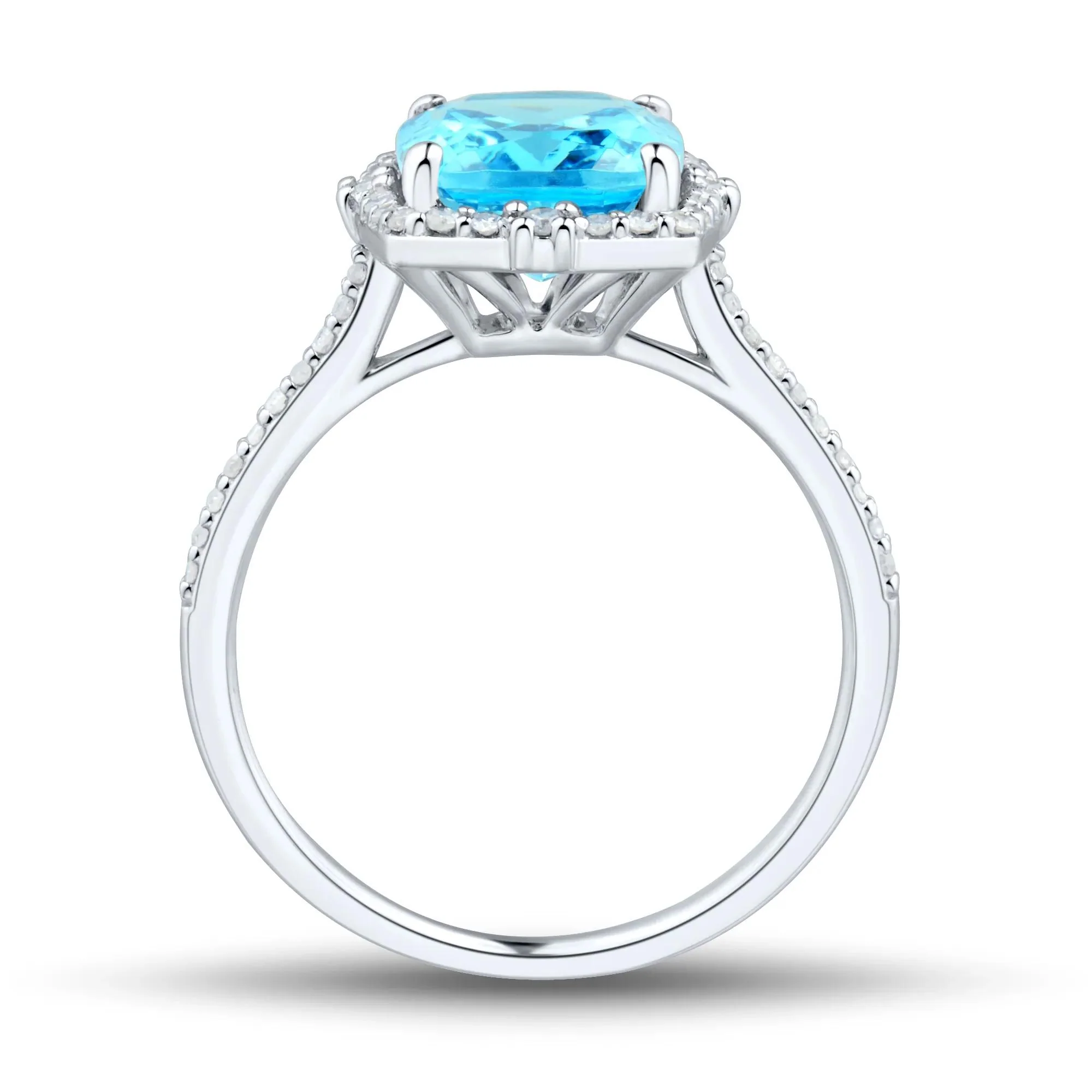 1/5 CT. Tw. Blue Topaz Cushion-Cut Diamond Halo Ring 10K White Gold Round Brilliant Cut Size 9 1mm - Image 2