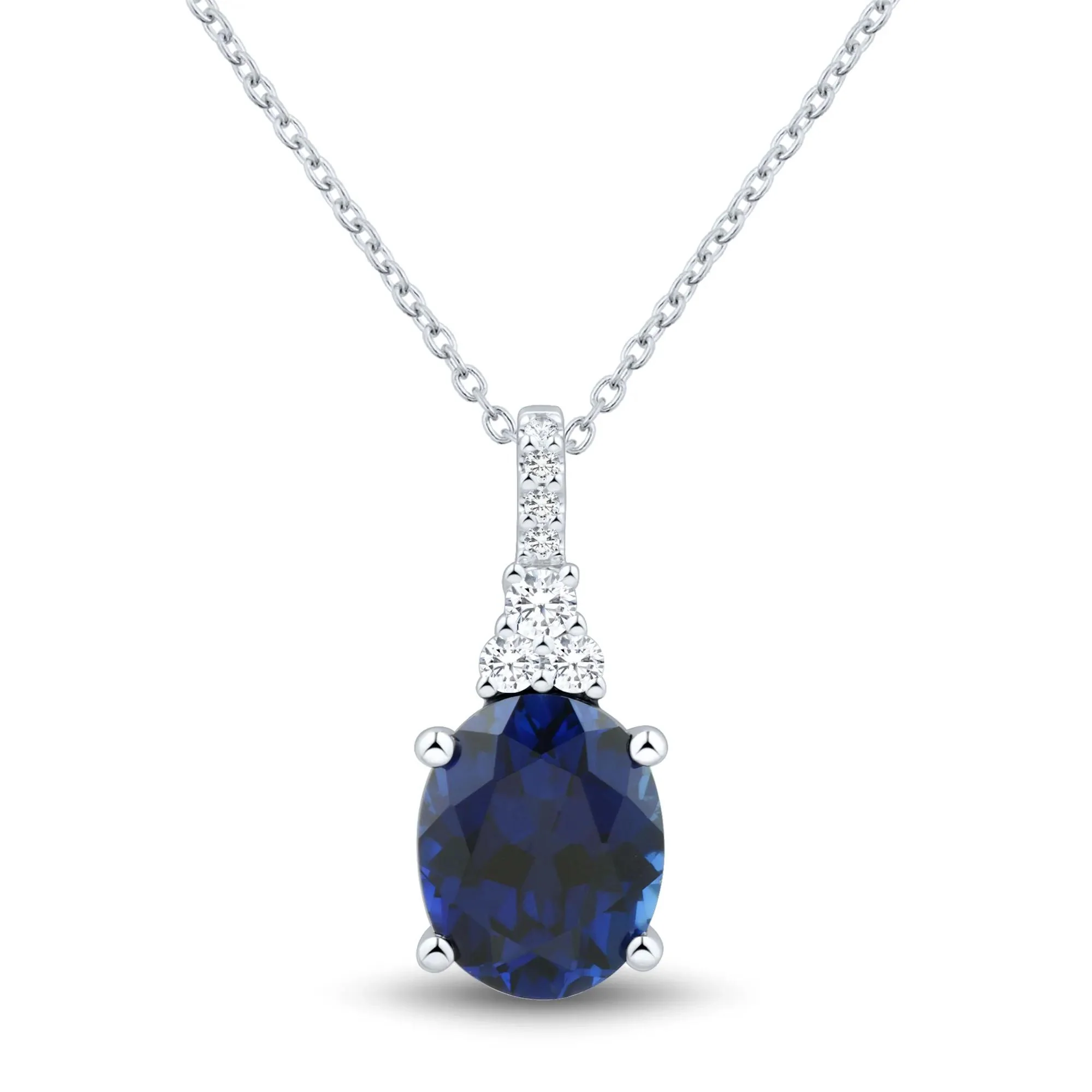 1/8 CT. Tw. Lab-Created Blue Sapphire and Lab Grown Diamond Pendant Necklace 10K White Gold Size 18"