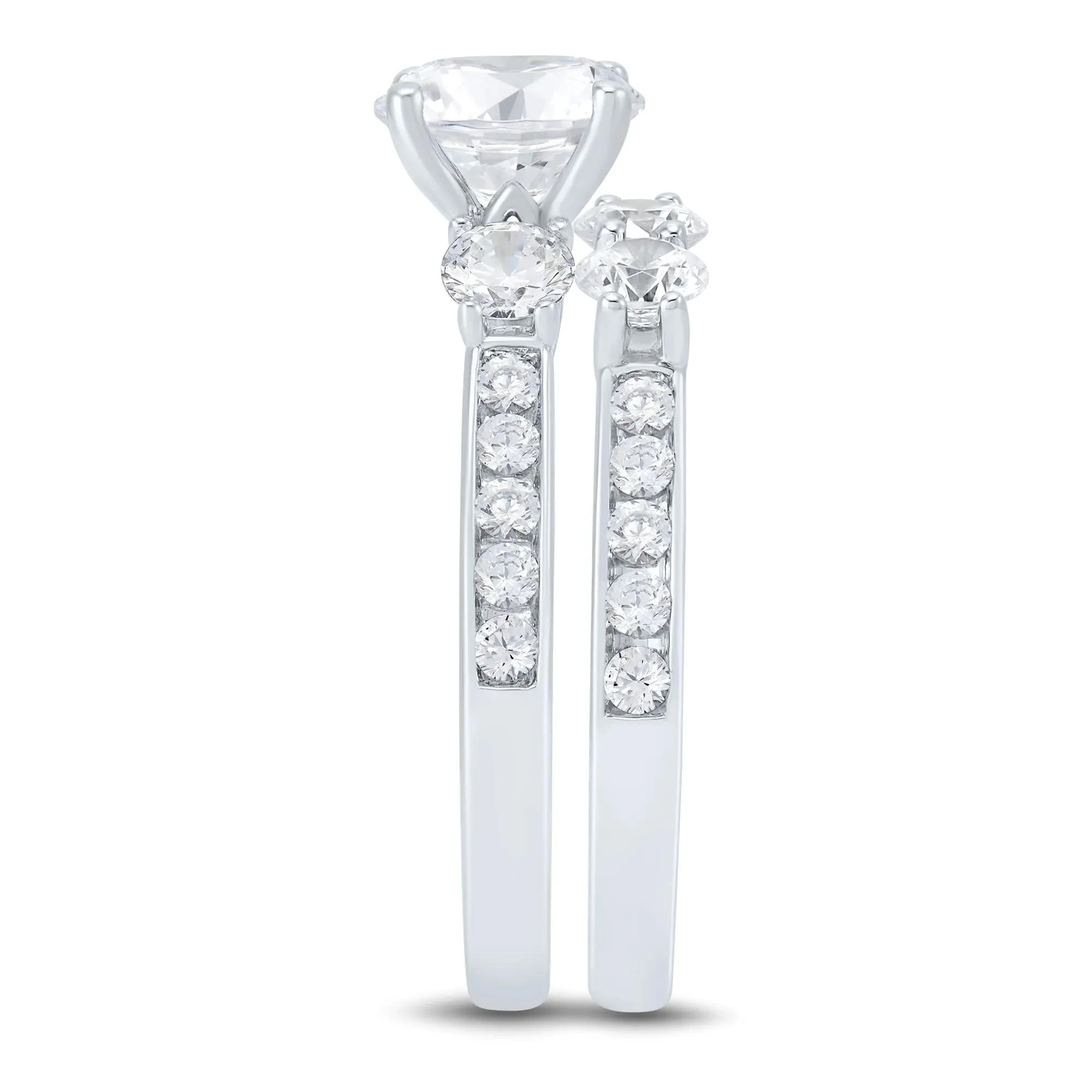 3 CT. Tw. Lab Grown Diamond Bridal Set 14K White Gold Ring Size 8 1mm - Image 3