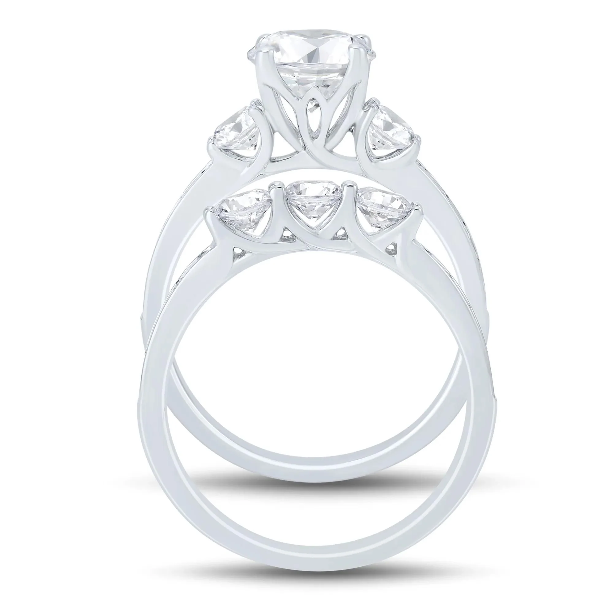 3 CT. Tw. Lab Grown Diamond Bridal Set 14K White Gold Ring Size 9 1mm - Image 2